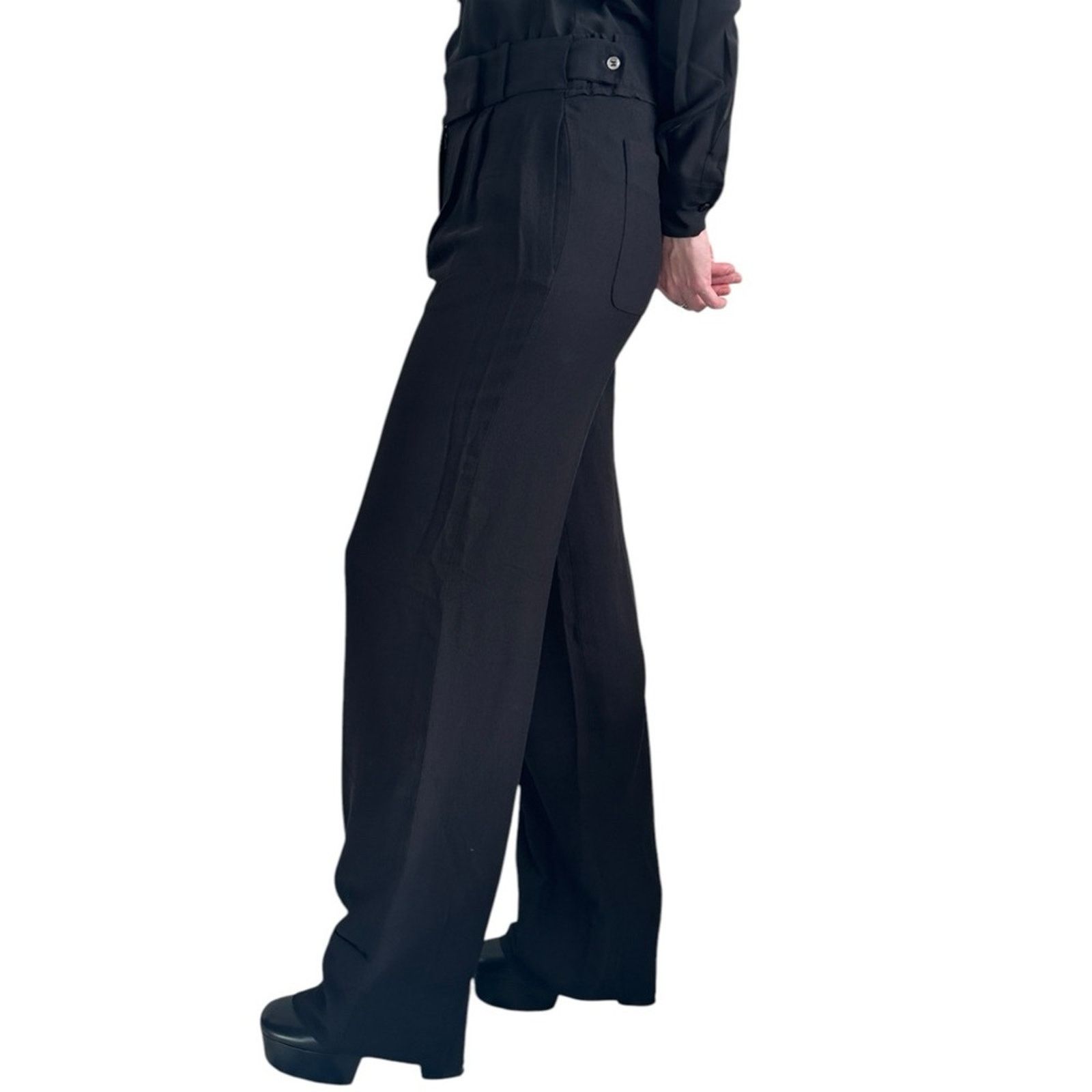Nina Ricci FW11 Silk Wide leg Trousers Black FR 36 US 4 High rise Pleat Size 26" / US 2 / IT 38 - 4 Thumbnail