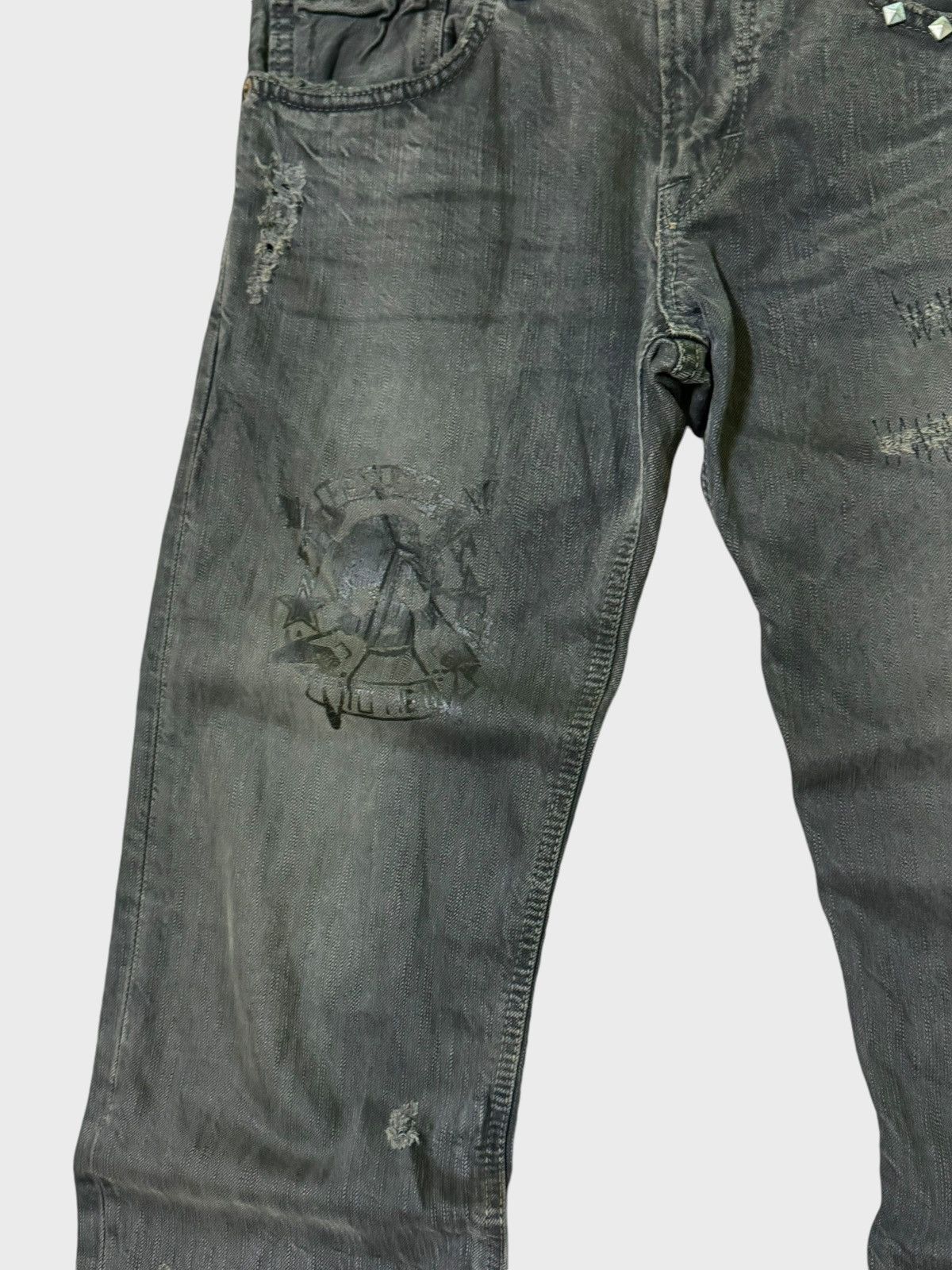 Edwin × Hysteric Glamour Vintage Edwin 502 Studs Skull Distressed Denim Size US 30 / EU 46 - 11 Thumbnail