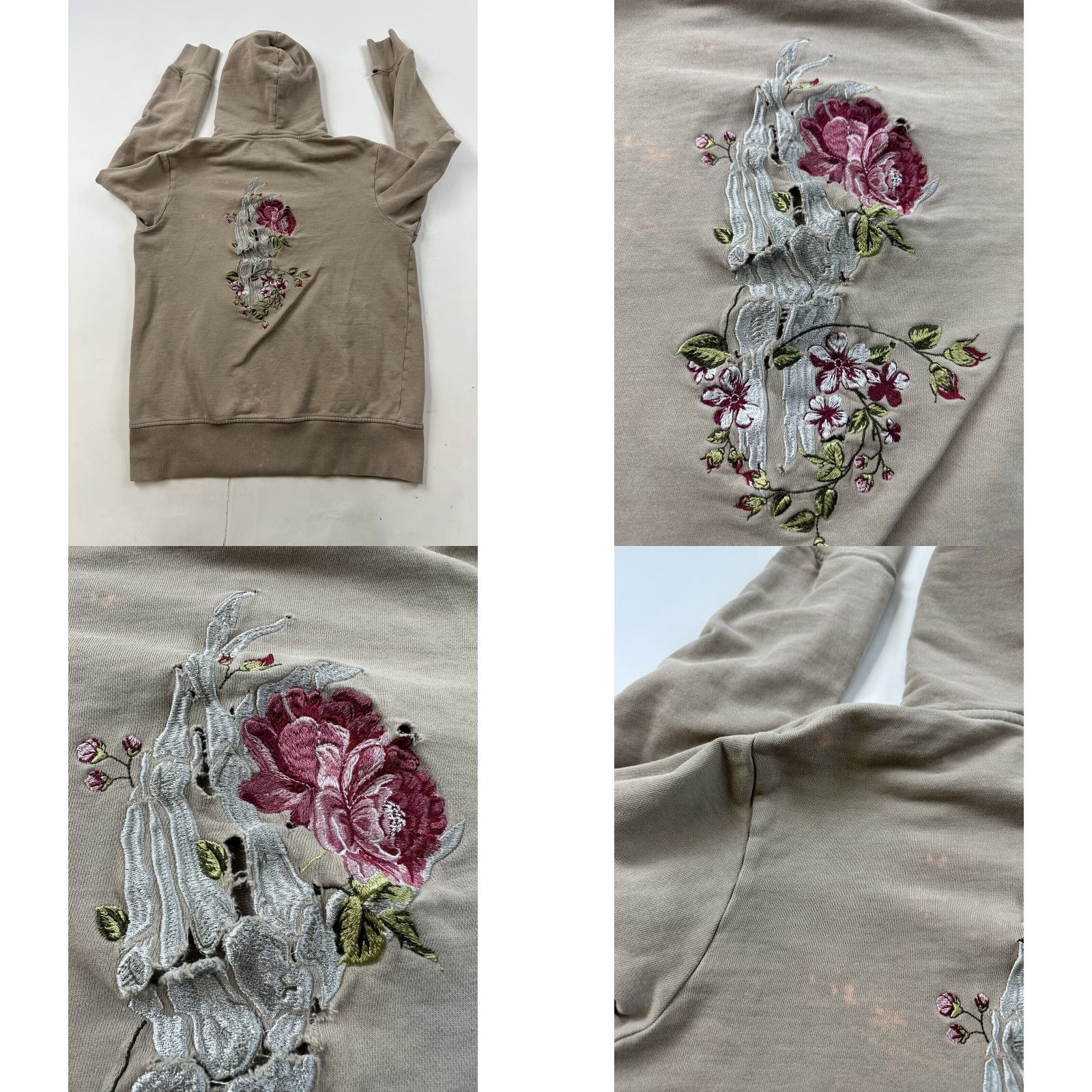 Huf Huf Hoodie Medium Beige Very Distressed Embroidered Men’s Size US M / EU 48-50 / 2 - 8 Thumbnail