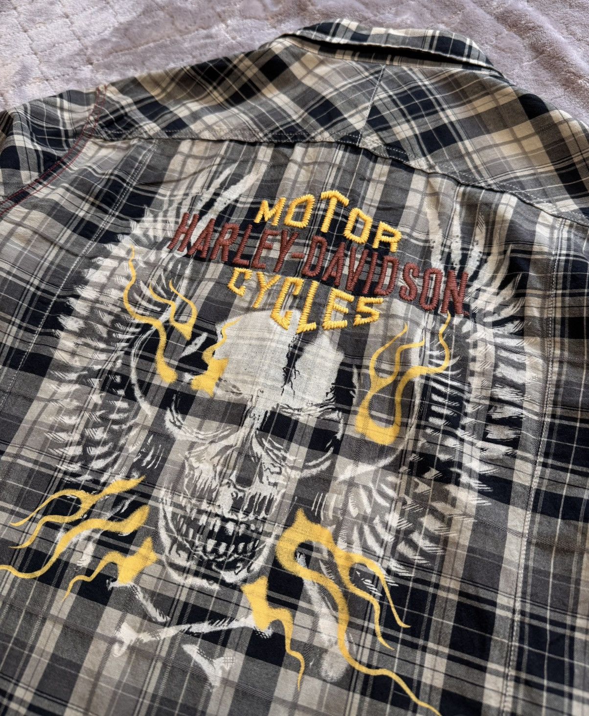 Harley Davidson × Vintage Vintage Harley Davidson Skull Big Logo Flannel Shirt Plaid Size US XL / EU 56 / 4 - 8 Thumbnail