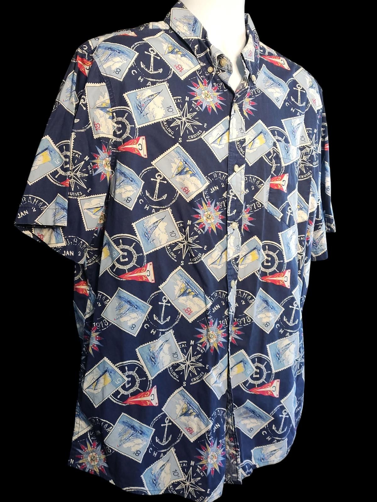 Chaps Chaps Men's Navy Blue Hawaiian Shirt with Nautical Print Size US XL / EU 56 / 4 - 4 Thumbnail