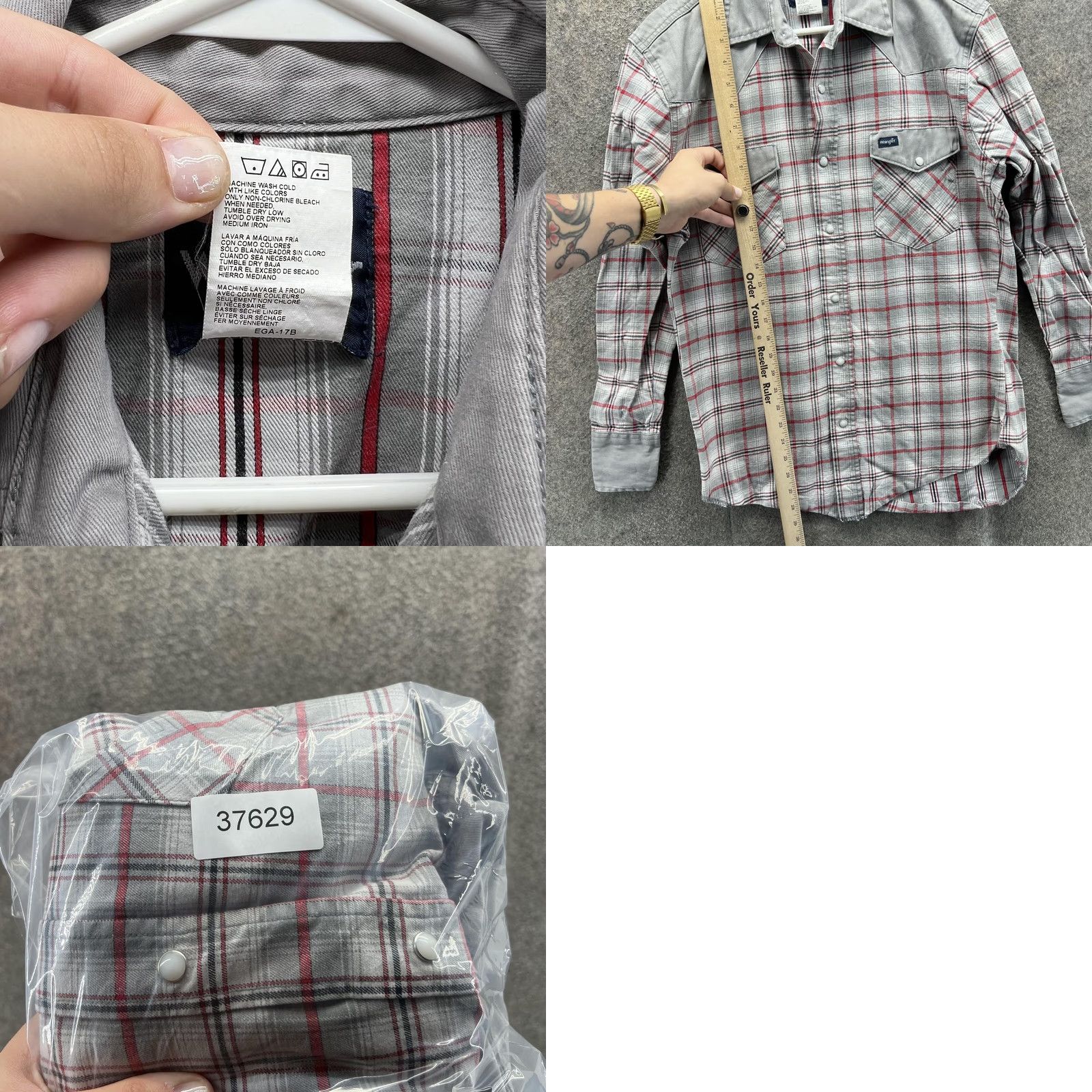Wrangler Wrangler Shirt Mens M Gray Red Plaid Western Pearl Snap Long Sleeve Cowboy Shirt Size US M / EU 48-50 / 2 - 8 Thumbnail
