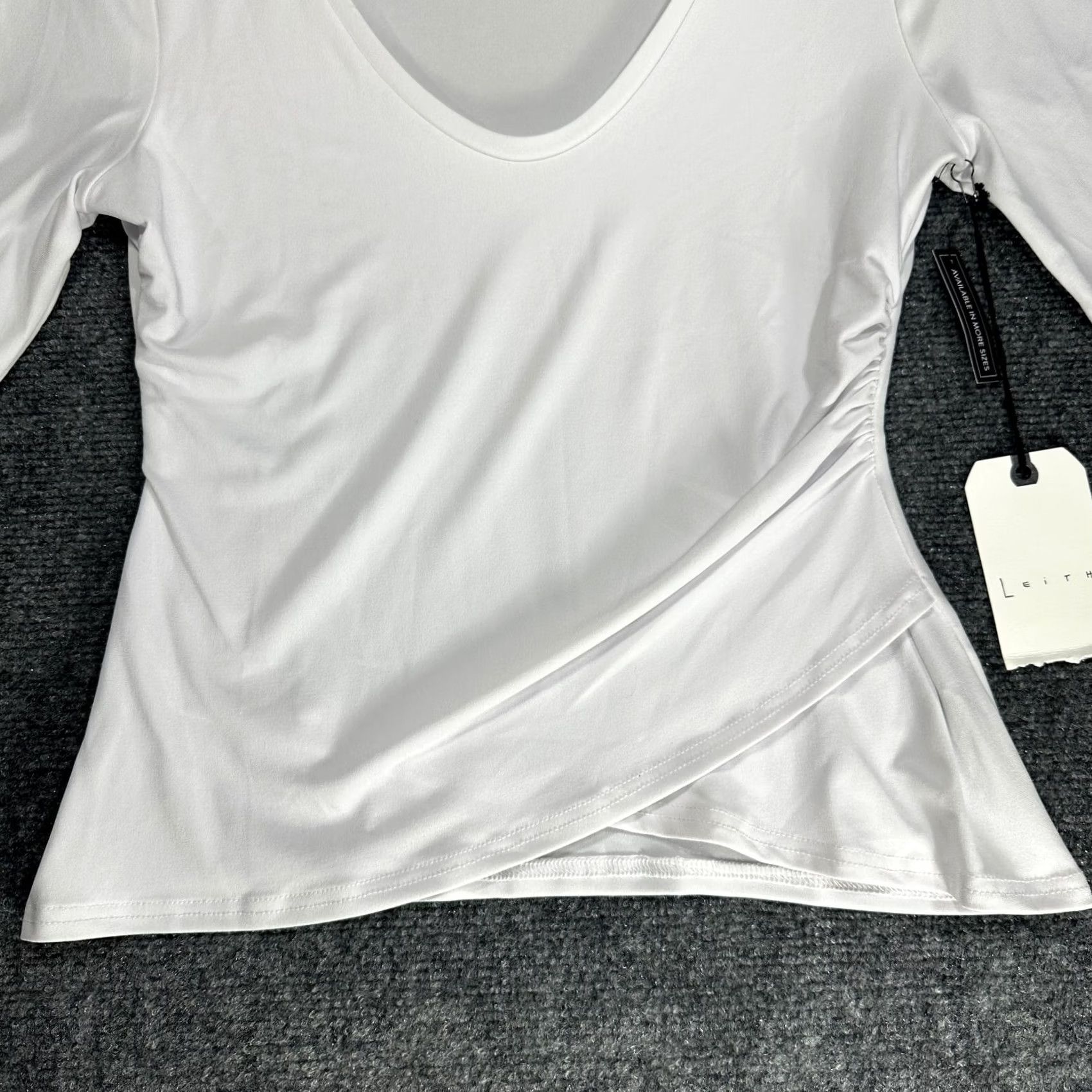 Vintage Leith Womens Medium White Stretch Knit Tee 3/4 Sleeve Ruched Side NEW Shirt Mens Womens Size M / US 6-8 / IT 42-44 - 2 Thumbnail