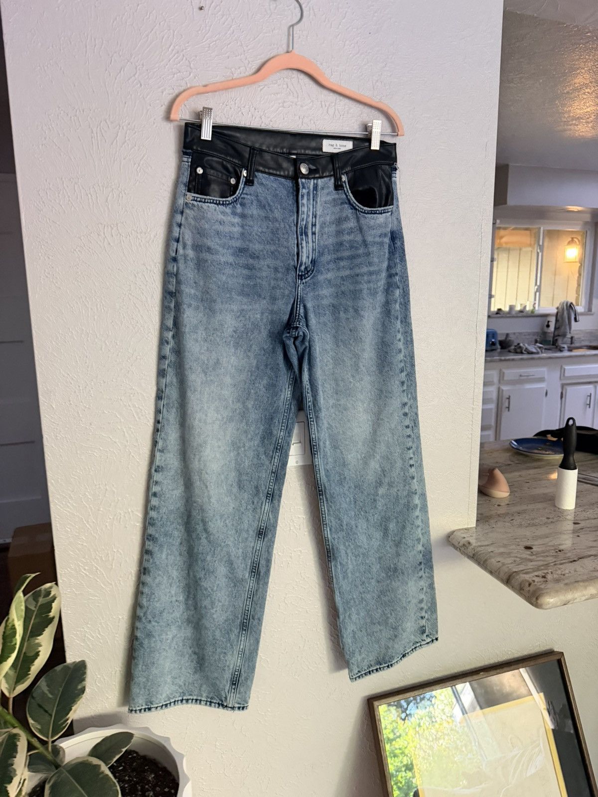 Rag & Bone Rag and Bone Shea faux leather wide leg mid rise jeans 28 Size 28" / US 6 / IT 42 - 17 Thumbnail