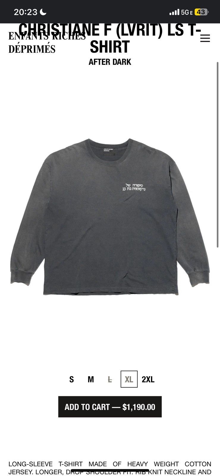 Enfants Riches Deprimes ENFANTS RICHES DÉPRIMES CHRISTIANE F (LVRIT) LS T-SHIRT Size US L / EU 52-54 / 3 - 2 Thumbnail