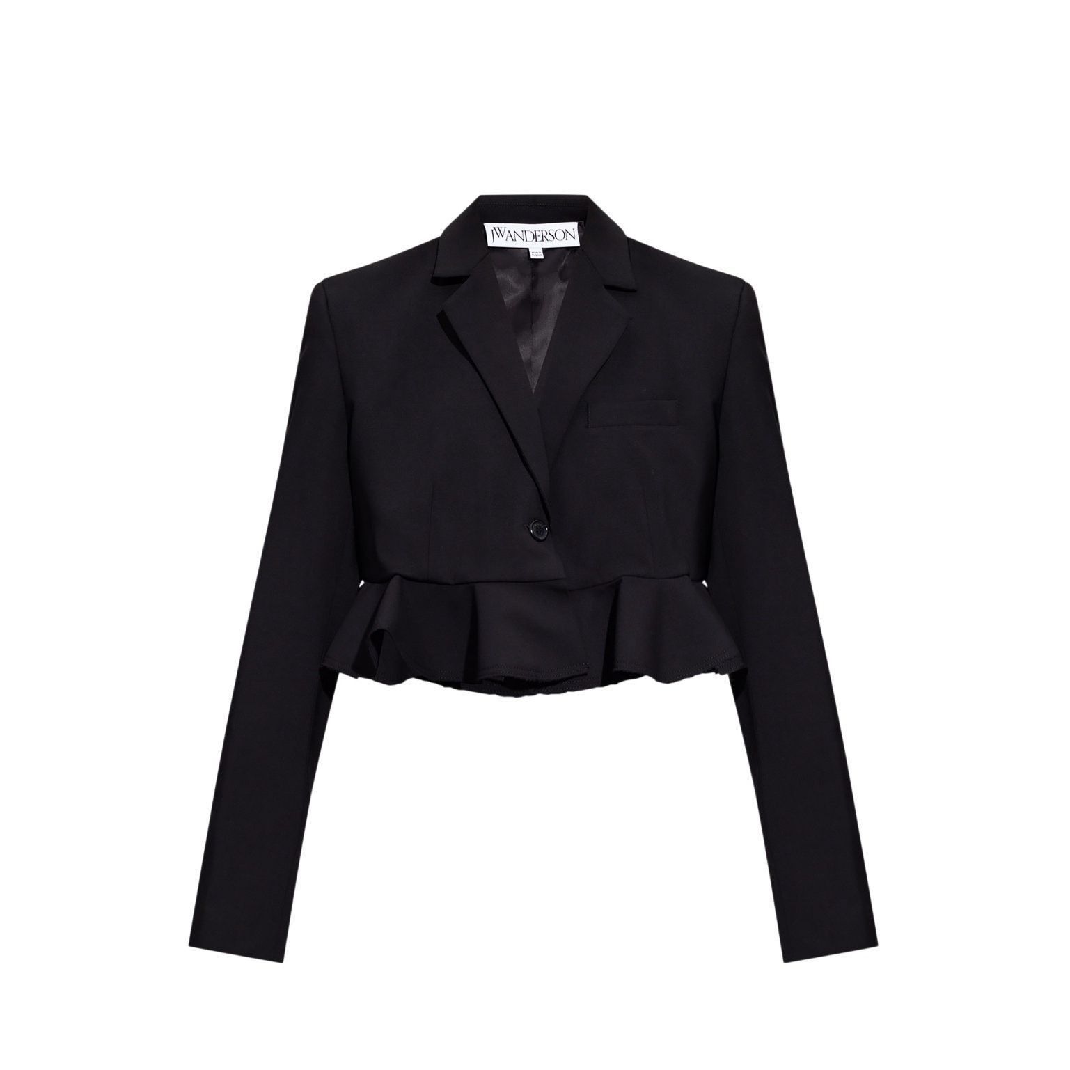 Andersons NWT J.W. Anderson Ruffled Hem Cropped Jacket in Black, Luxe Boho Tailored Style 2 (067) Size XS / US 0-2 / IT 36-38 - 3 Thumbnail