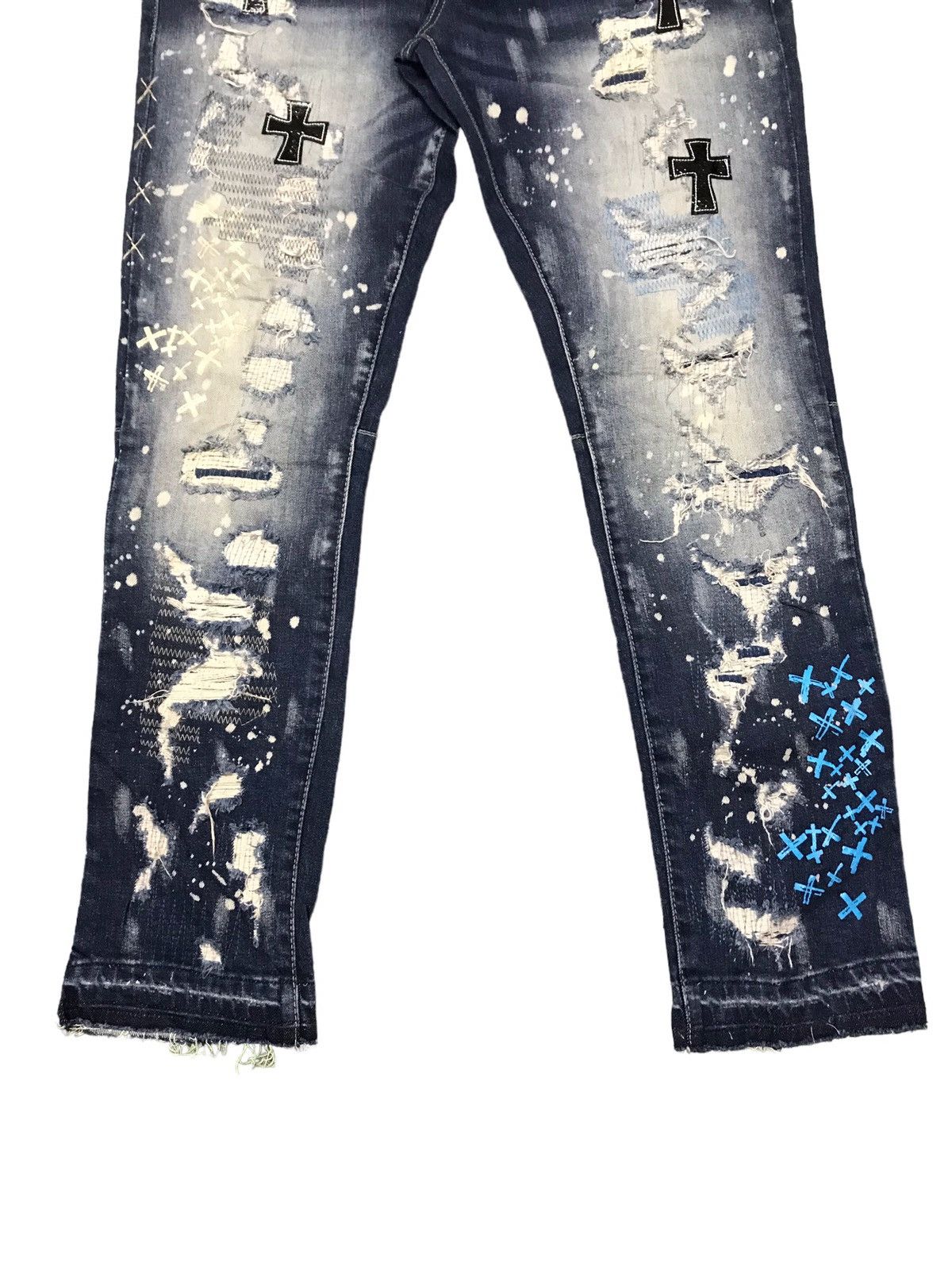 Seditionaries 🔥🔥VERY RARE🔥🔥Bleu Noir Cross Patchwork Distressed Jeans Size US 37 - 3 Thumbnail
