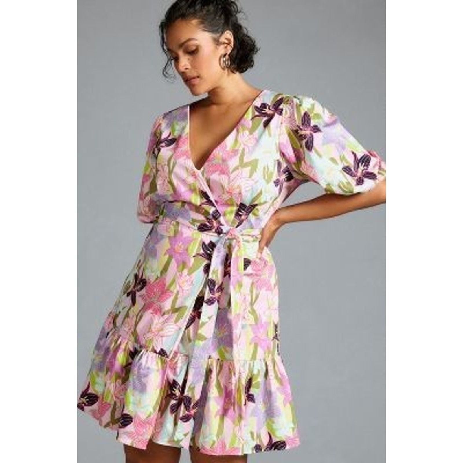 Anthropologie NWT Anthropologie Hutch Puff-Sleeve Wrap Dress $178 XSP Pink Size XS / US 0-2 / IT 36-38 - 1 Thumbnail