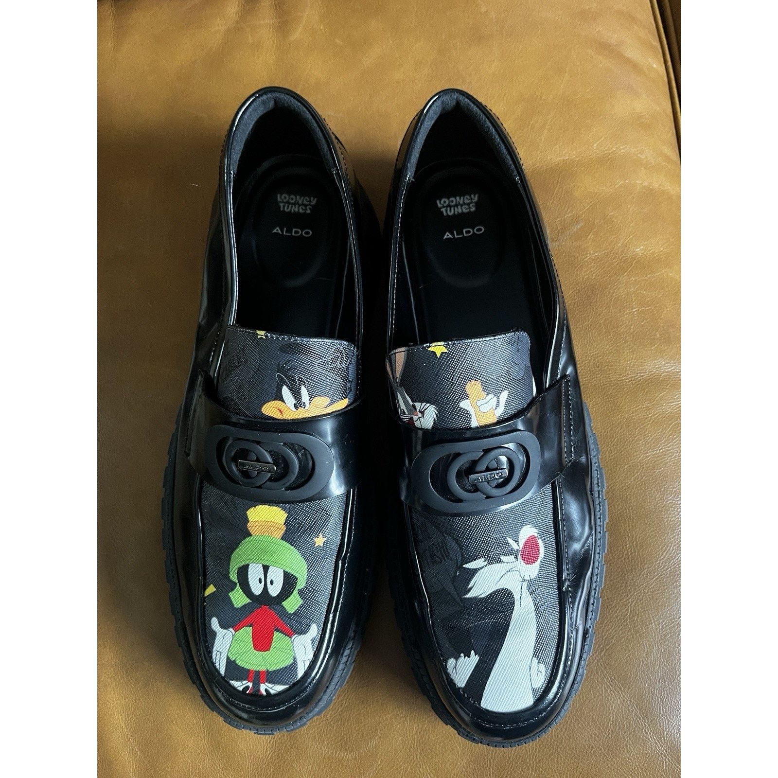 Aldo Looney Toons x Aldo Black Faux Leather Loafers Shoes Sz 13 Size US 13 / EU 46 - 3 Thumbnail