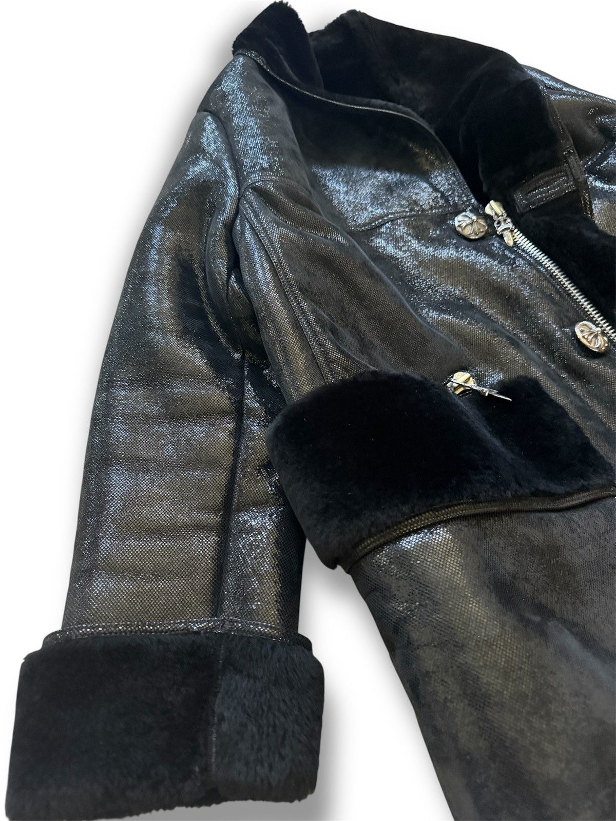 Chrome Hearts One of One Foil Suede Shearling Peacoat Size US M / EU 48-50 / 2 - 5 Thumbnail