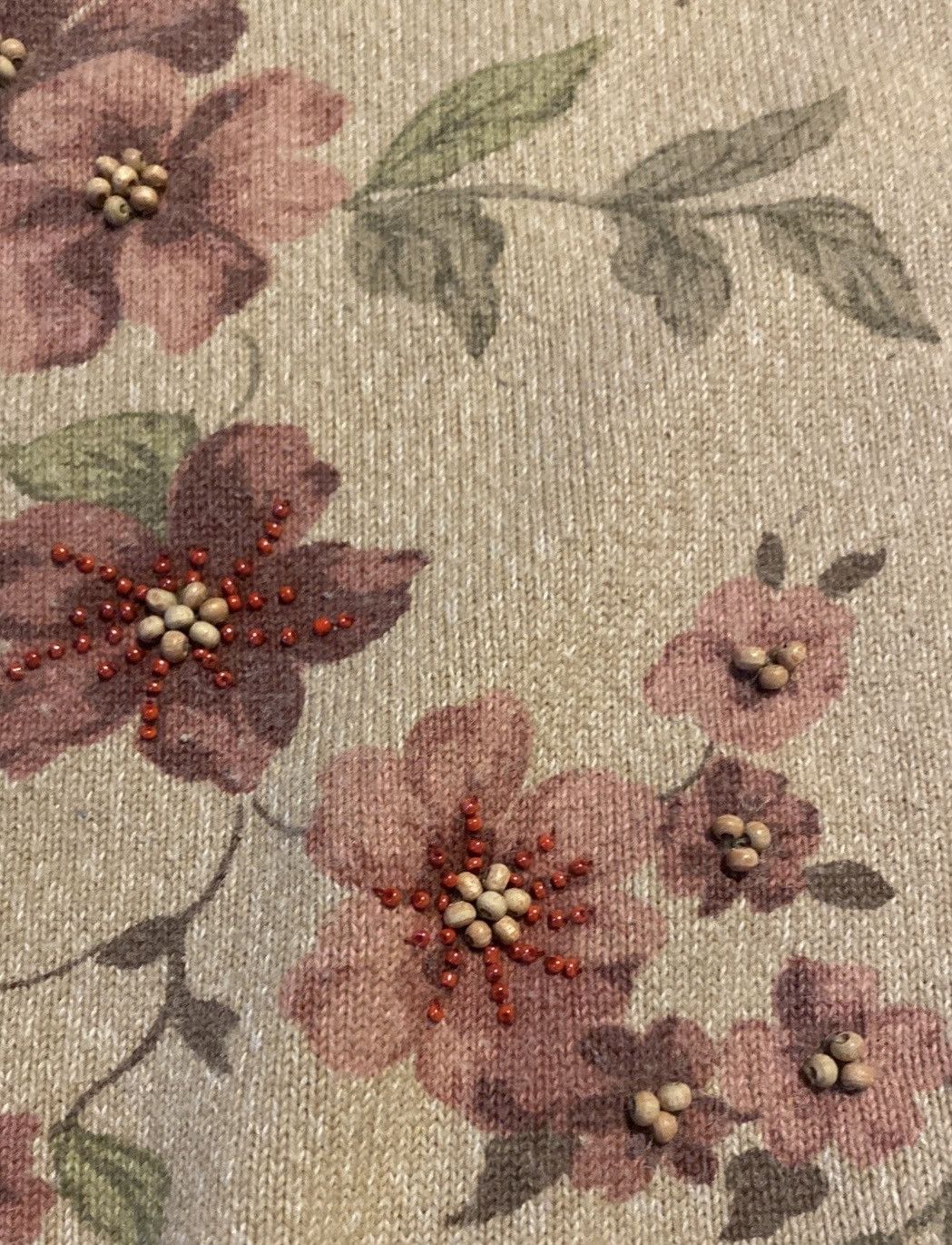 Vintage Vintage, Beige, Floral, Embellished, Pullover Sweatshirt Size S / US 4 / IT 40 - 10 Thumbnail