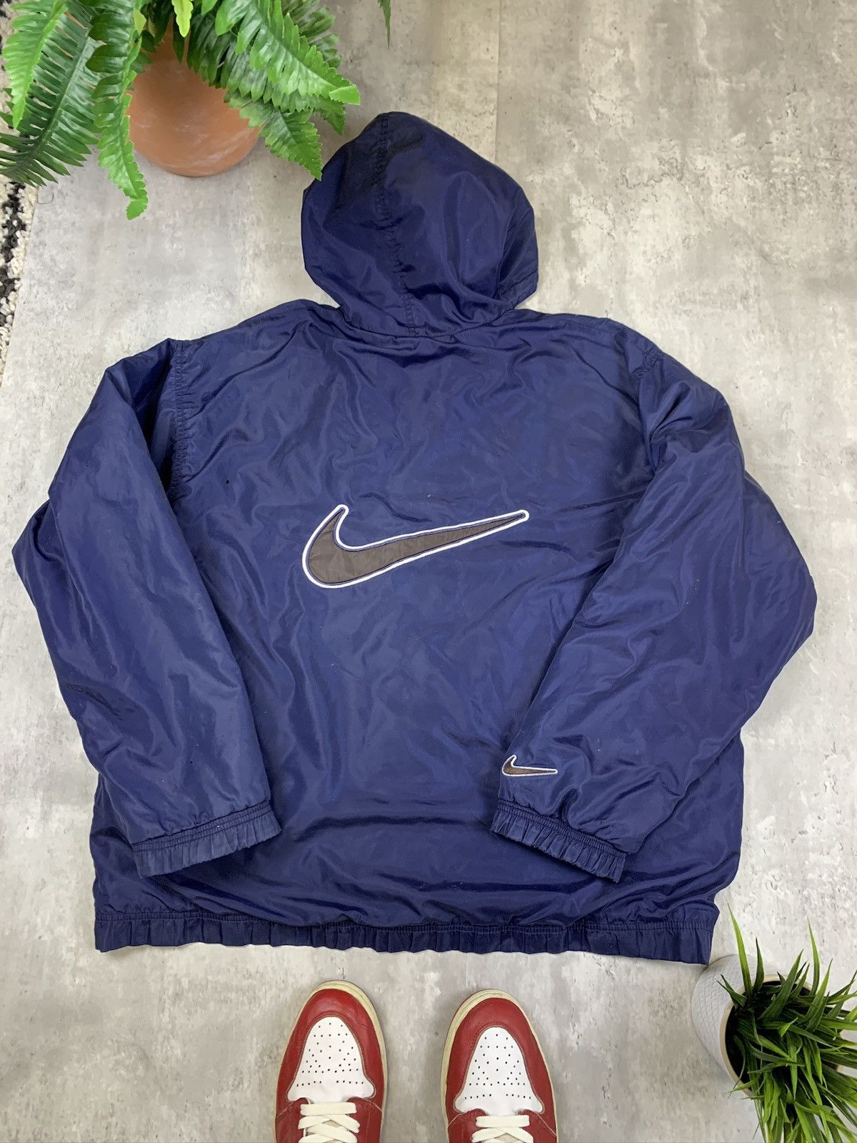 Nike Big Swoosh Brown Blue Windbreaker Embroidered