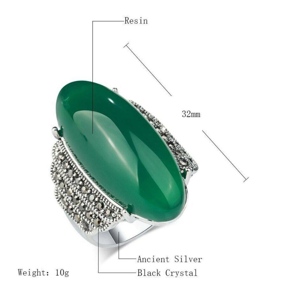 Designer Vintage 32mm Green Amber Antique Silver Ring - Size 8 Size ONE SIZE - 4 Thumbnail