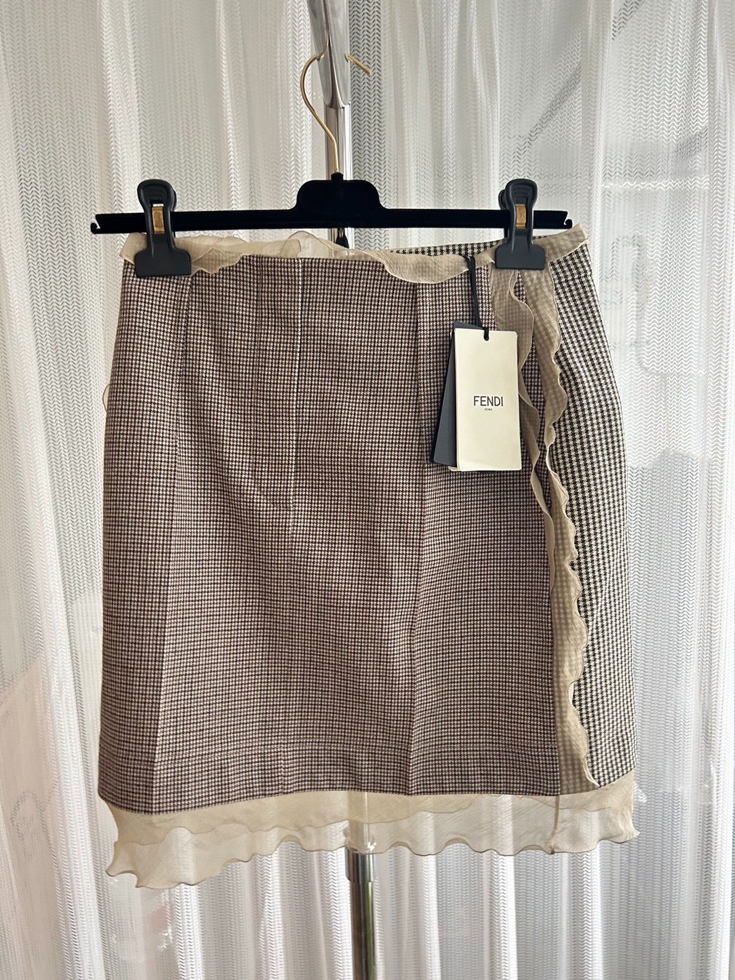 Fendi Fendi Brown Check Lace Suit Skirt 38 New With Tags Size 26" / US 2 / IT 38 - 1 Thumbnail