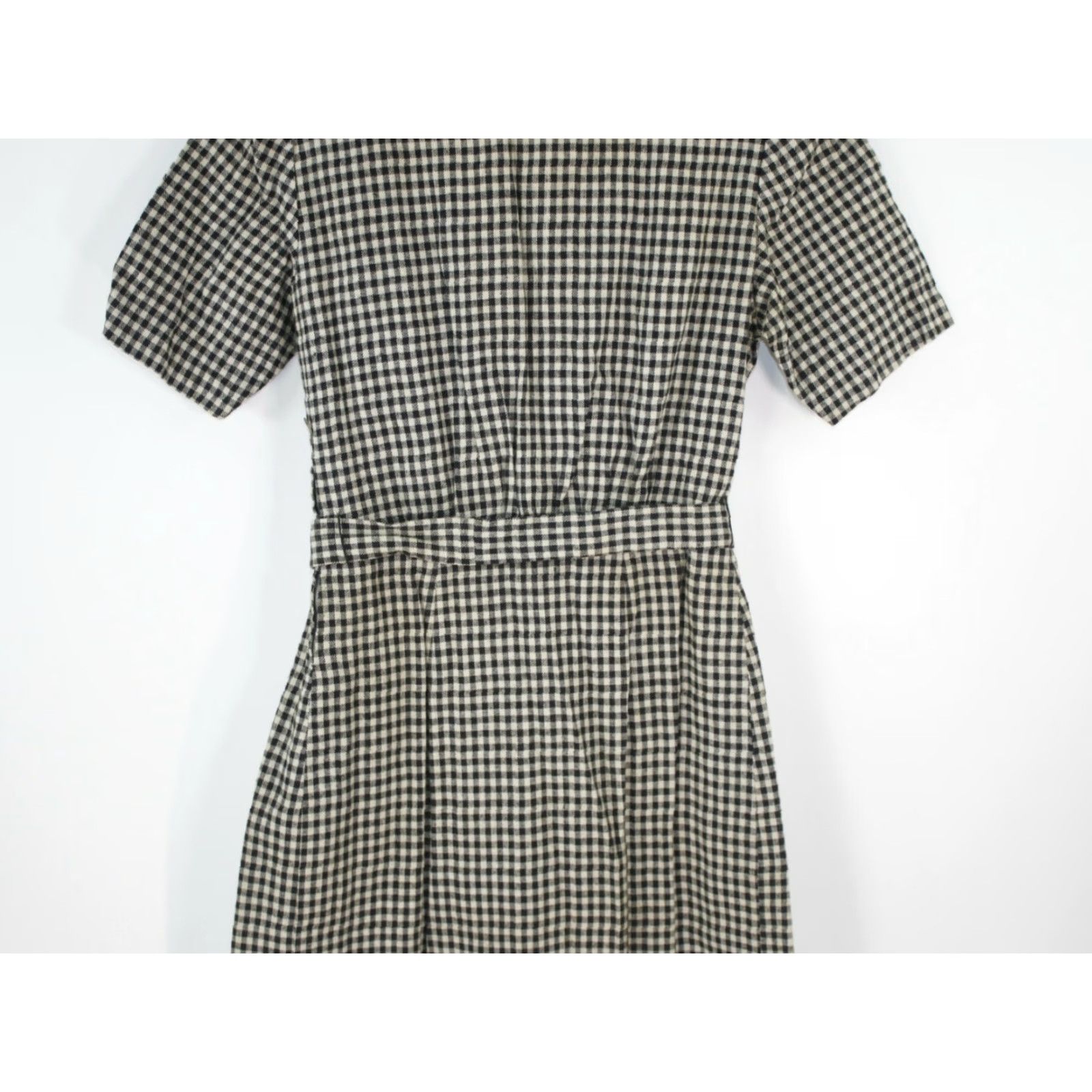 Vintage VTG Shawl Collared Pocket Dress Women's Size M Front Short Sleeves Plaid Black Size 32" / US 10 / IT 46 - 6 Thumbnail