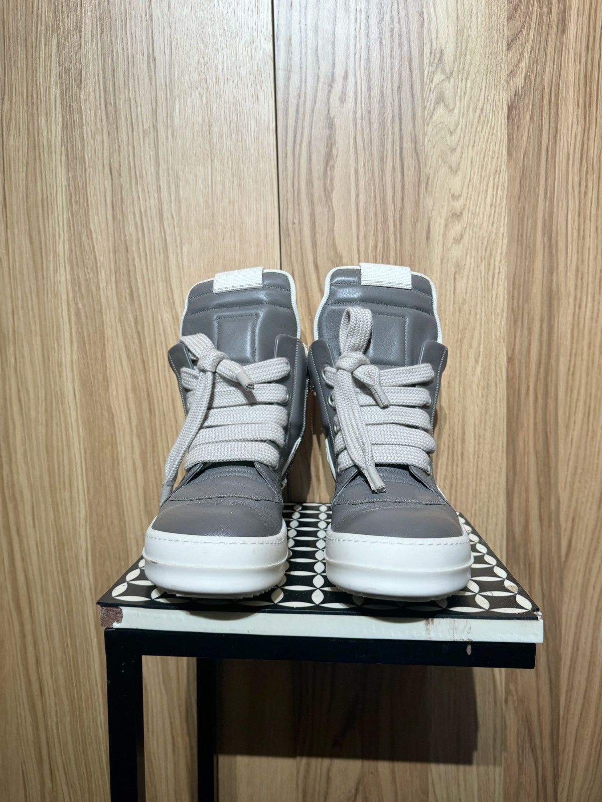 Rick Owens NEW MAINLINE DUST / MILK GEOBASKET JUMBO LACE LEATHER 43 Size US 10 / EU 43 - 1 Thumbnail