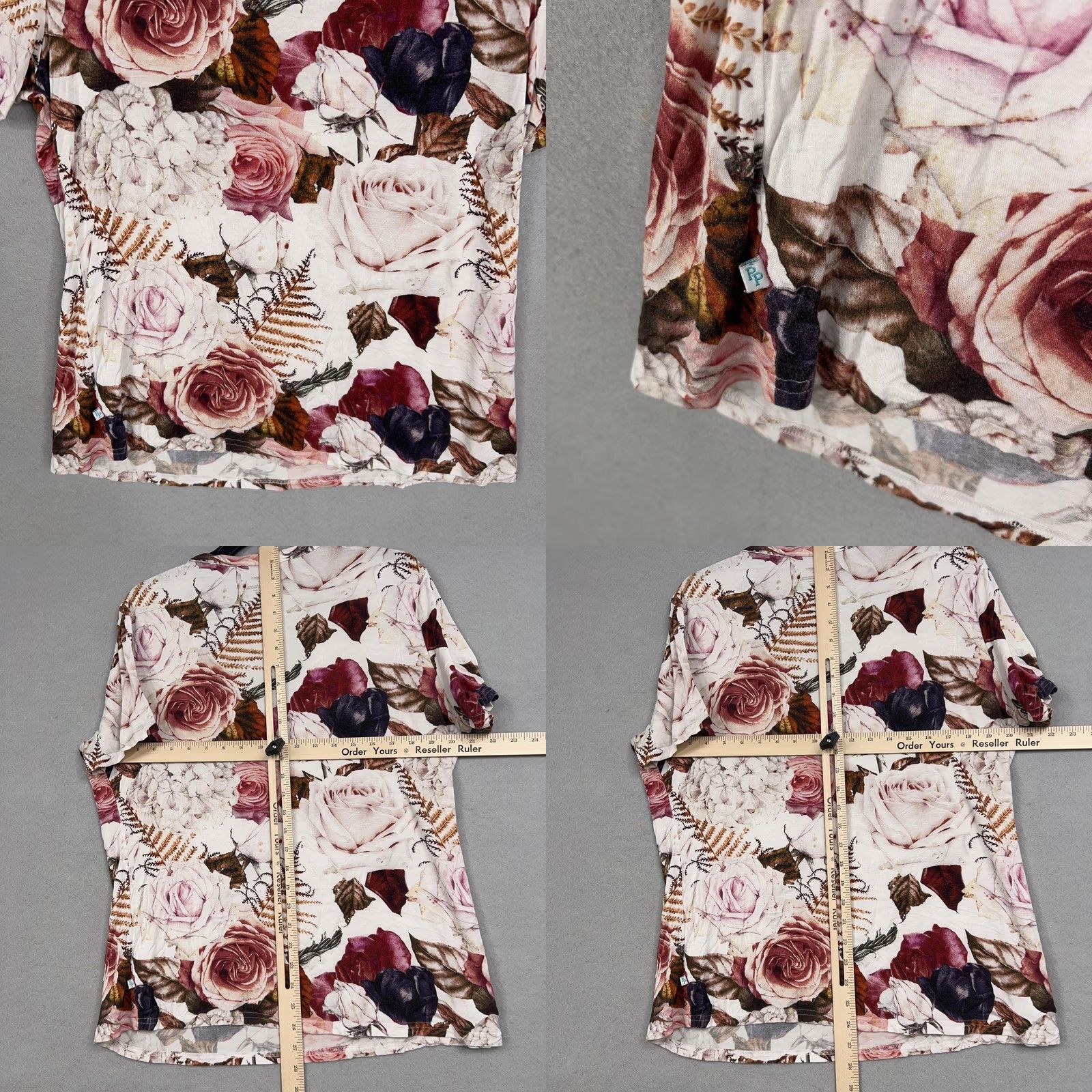 Vintage Posh Peanut Shirt Womens Large Floral Roses V Neck Henley Bamboo Casual Size L / US 10 / IT 46 - 8 Thumbnail