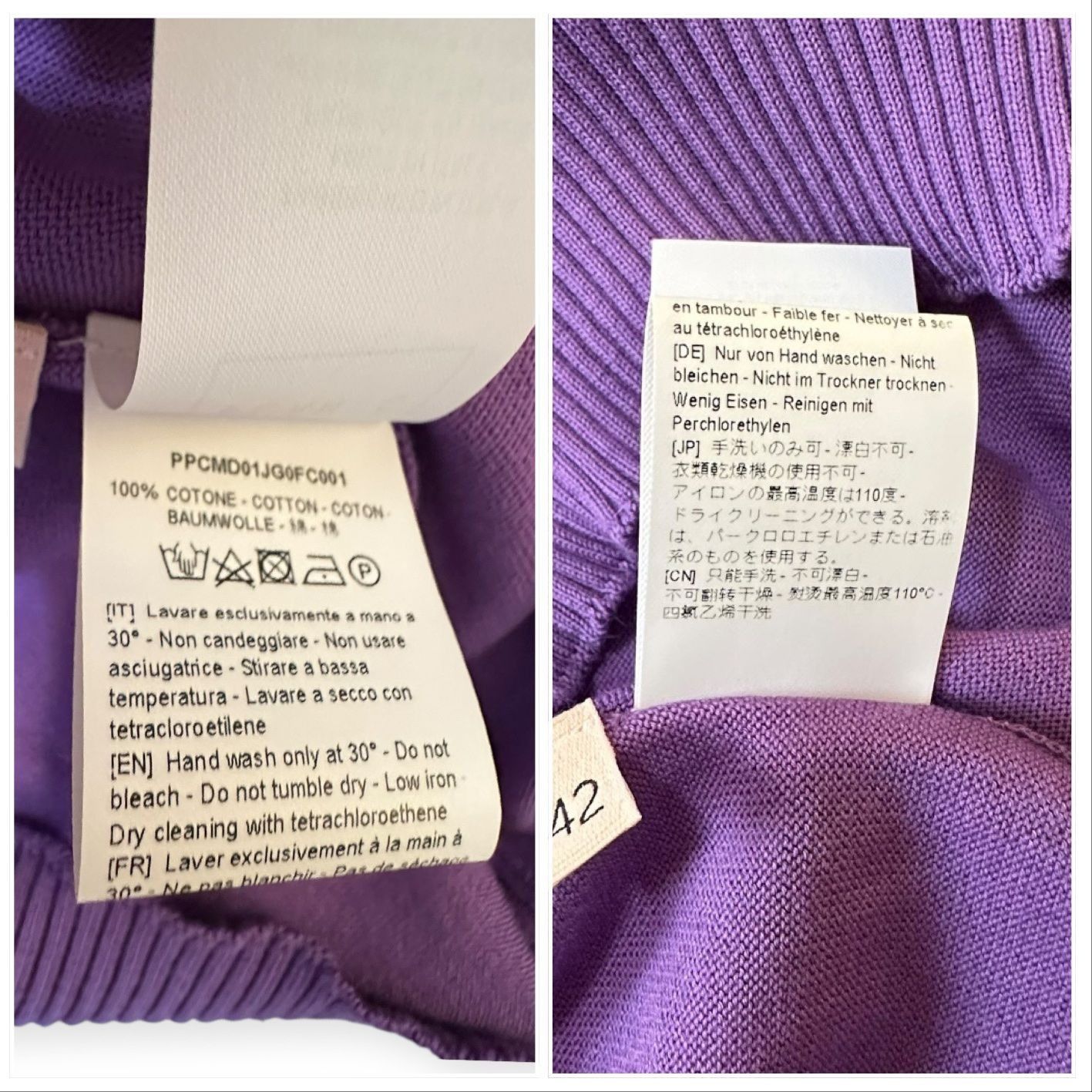 Plan C Plan C Striped Collar Cotton Knit Polo, Lavender, Size 42 IT Size M / US 6-8 / IT 42-44 - 5 Thumbnail
