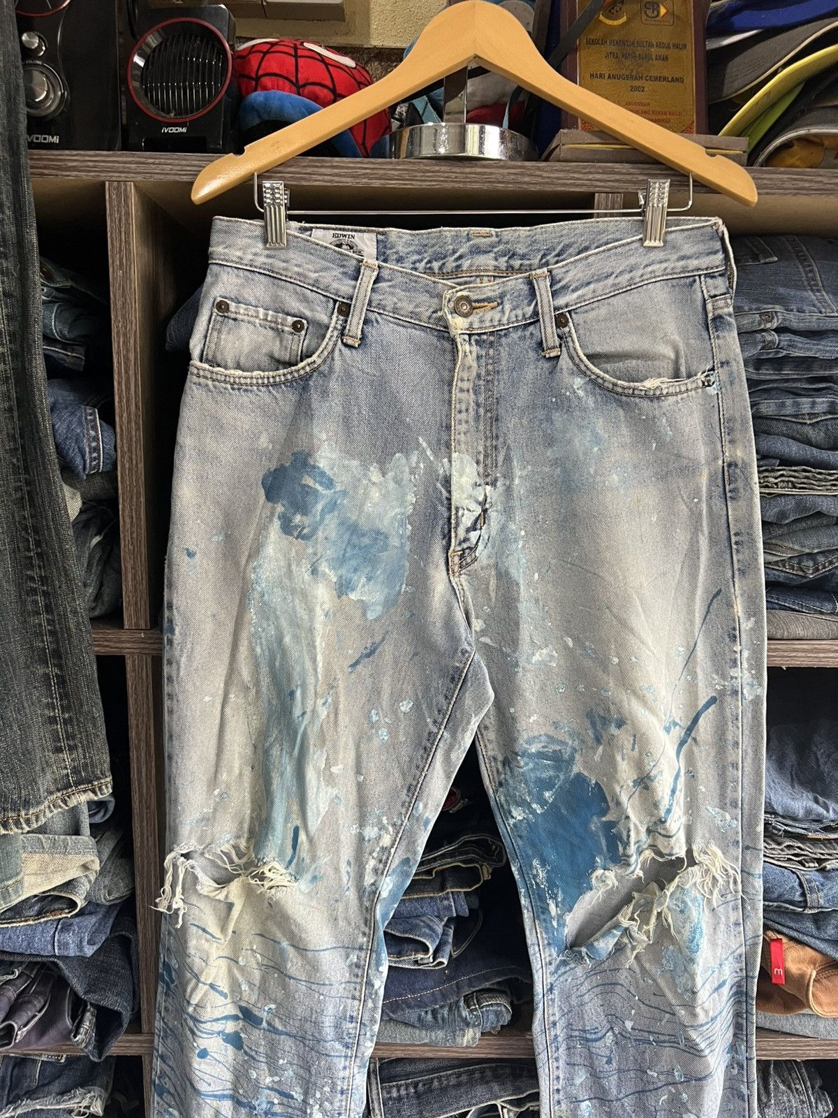 If Six Was Nine 🔥Rare Vintage Edwin Paint Splash Distressed Denim Size US 32 / EU 48 - 3 Thumbnail