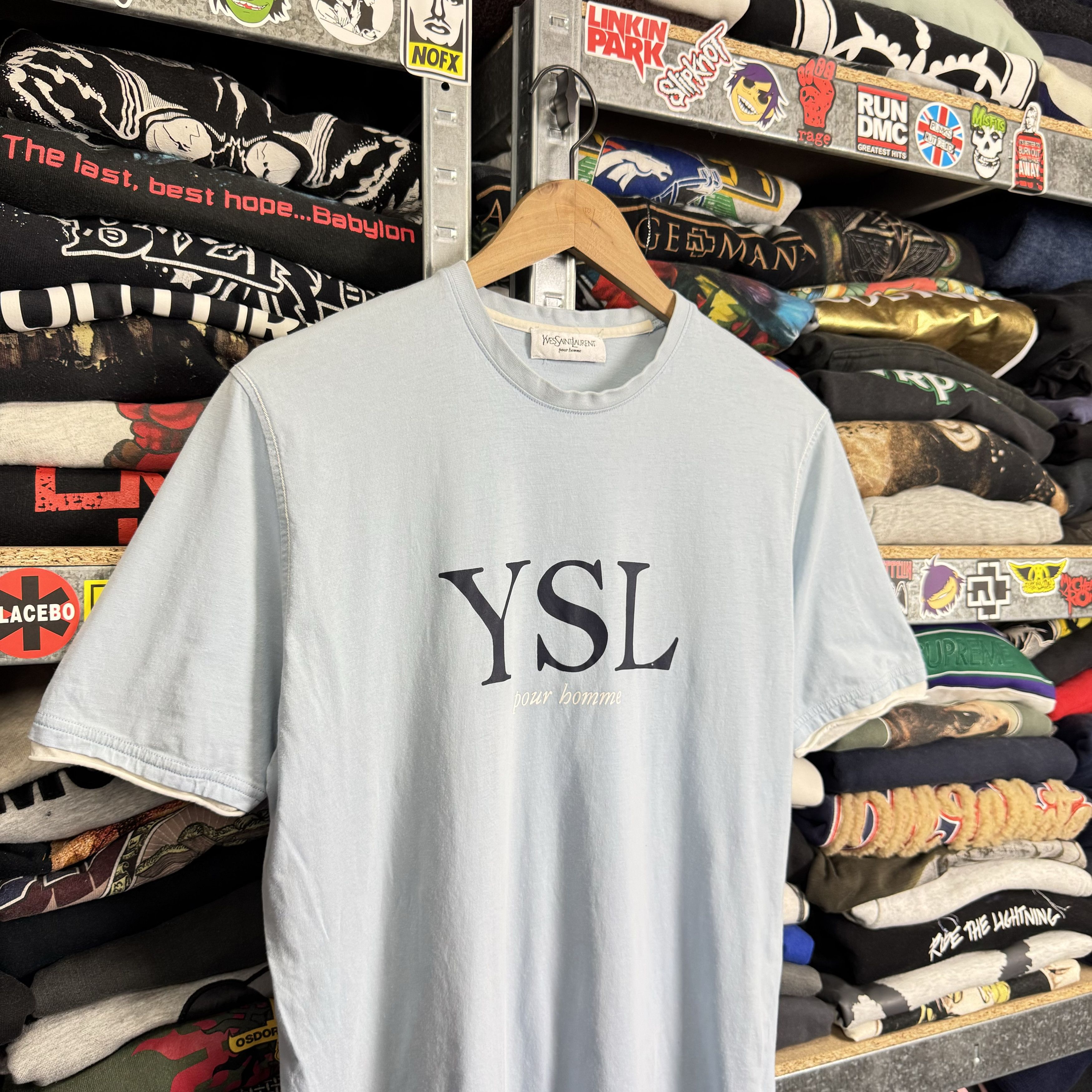 Vintage × Yves Saint Laurent YVES SAINT LAURENT YSL SPELLOUT BIG LOGO BLUE T-SHIRT ~M Size US M / EU 48-50 / 2 - 2 Thumbnail