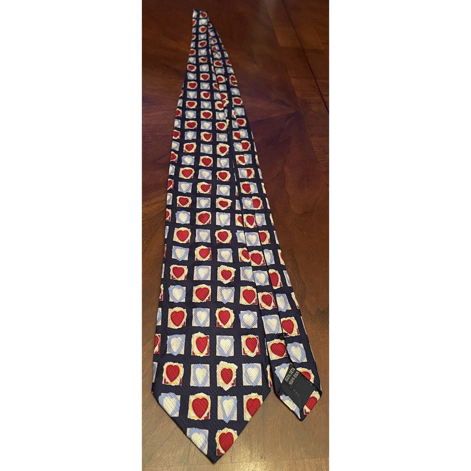 Other Today’s Man Red Blue 100% Silk Made In Italy Heart Print Size 44 - 3 Thumbnail