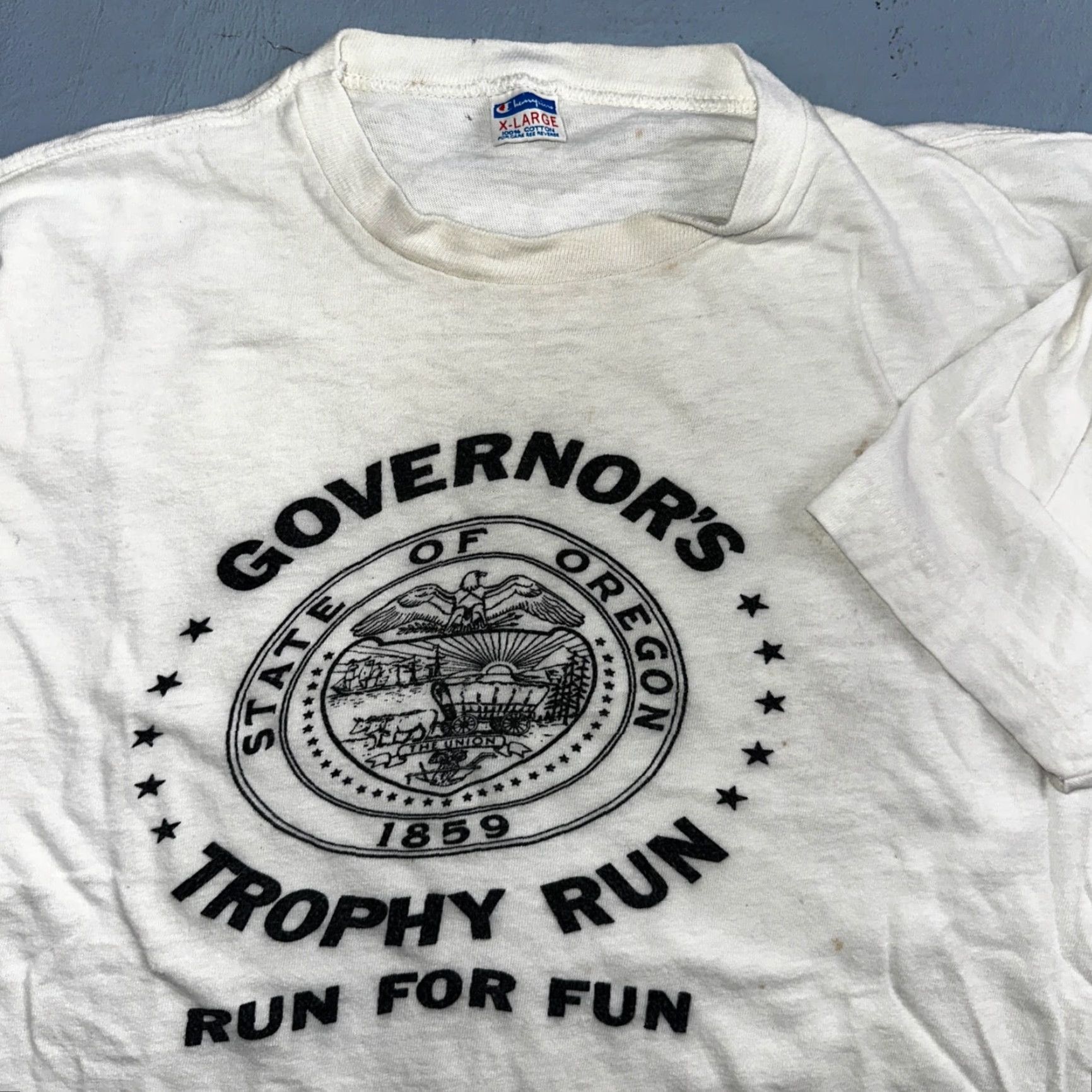 Champion VINTAGE Champion T-Shirt XL White Men Crew Neck Short Sleeve 80s 90s Bar Size US XL / EU 56 / 4 - 2 Thumbnail