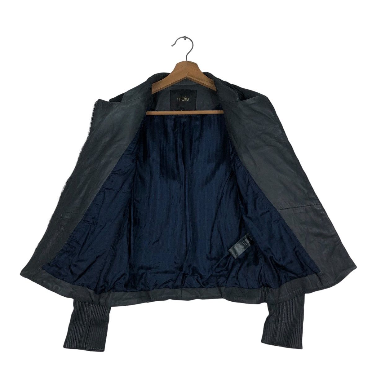 Japanese Brand 📌Cropped Biker Leather Jacket Pleated Maje Bondage Design Size XS / US 0-2 / IT 36-38 - 14 Thumbnail