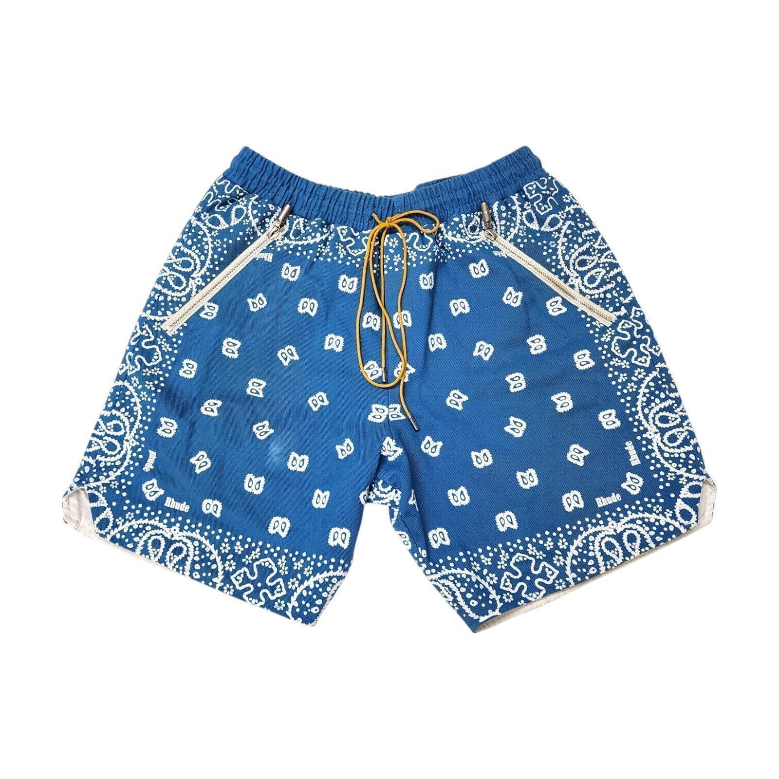 Rhude Bandana Print Drawstring Cotton Shorts Blue Size Large Size US 34 / EU 50 - 1 Thumbnail