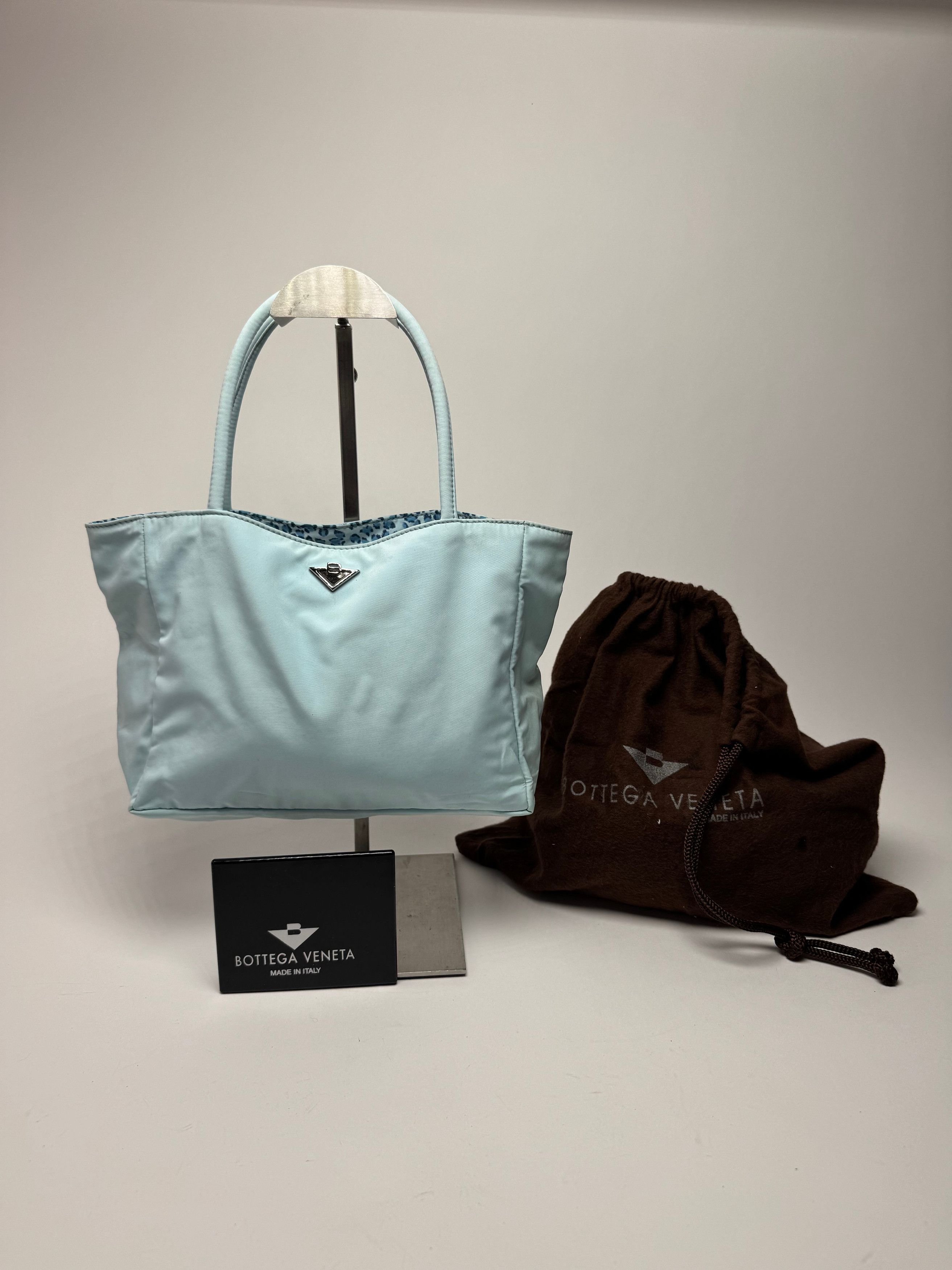 Vintage Reversible nylon Shopper bag turquoise blue leopard