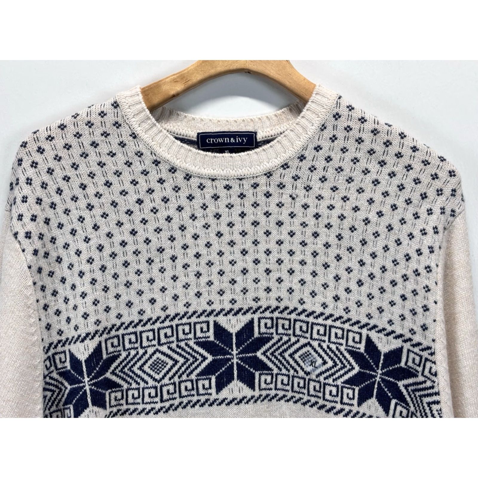 Croft & Barrow VINTAGE Croft & Barrow Lambswool Blend Sweater X-Large Ivory Fair Isle Pullover Mens Ski Size US XL / EU 56 / 4 - 2 Thumbnail