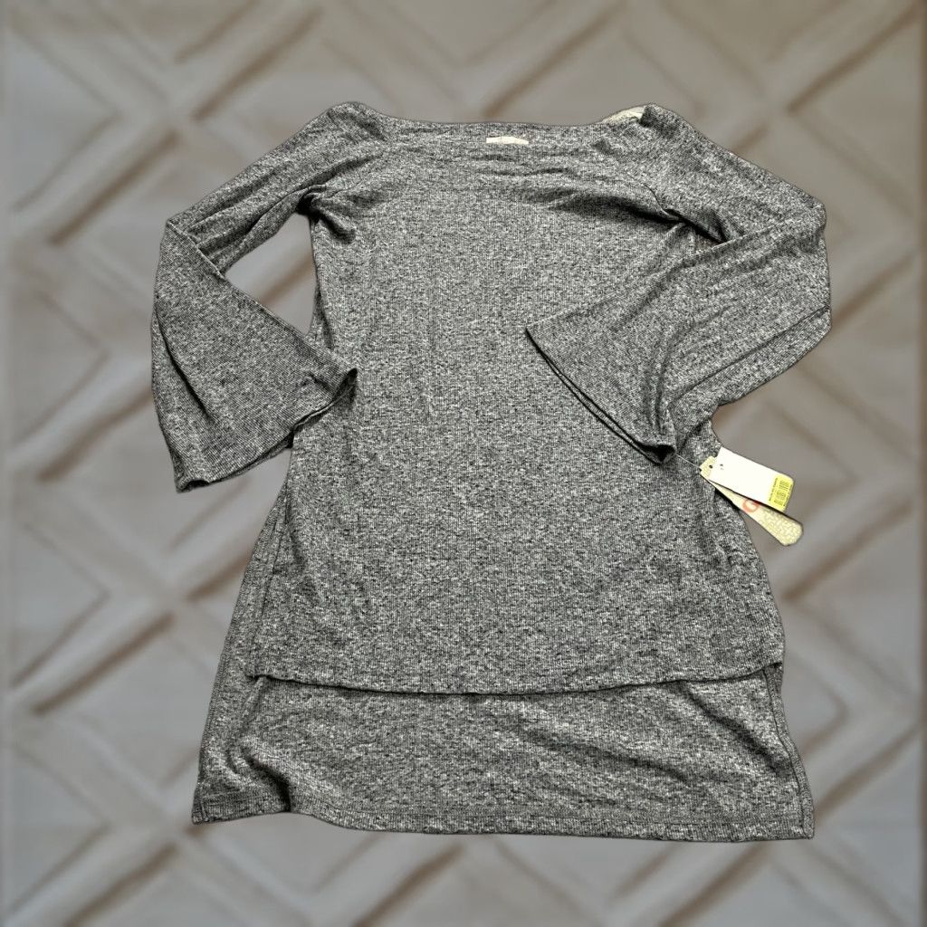 Bell GB Tunic Shirt Womens Junior Large Gray Off Shoulder Bell Sleeve Knit Cotton NWT Slit Stretch Classic Womens Size L / US 10 / IT 46 - 1 Thumbnail