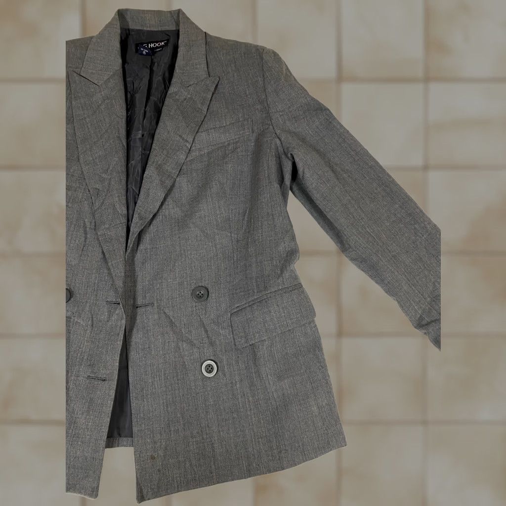 Vintage J.G. Hook Blazer Womens 8 Gray Wool Single-Breasted Notch Lapel Lined Check Modern Winter Size M / US 6-8 / IT 42-44 - 1 Thumbnail