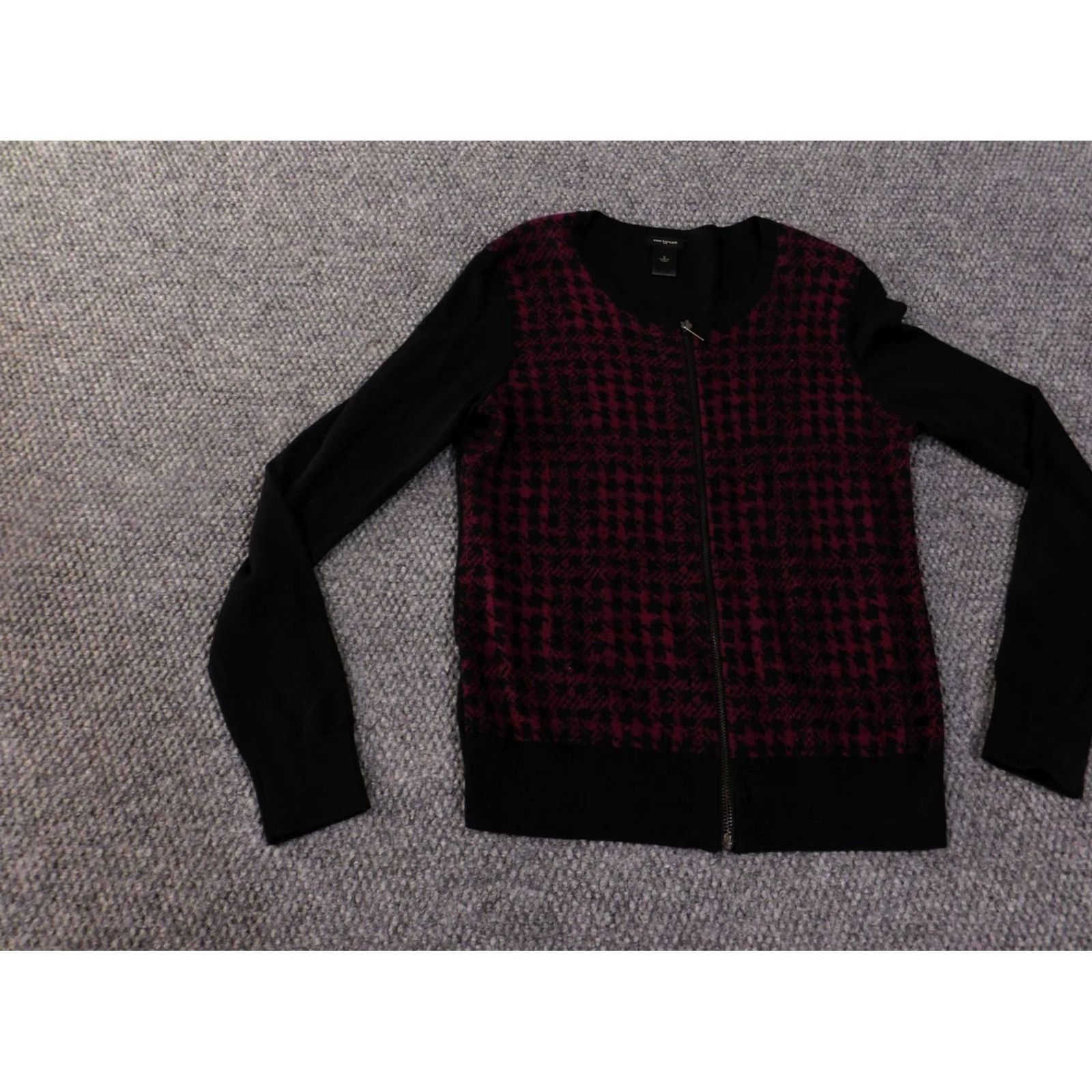 Ann Taylor Ann Taylor Sweater Cardigan Black Small Crew Neck Long Sleeve Rib Knit Stretch Classic Size S / US 4 / IT 40 - 3 Thumbnail