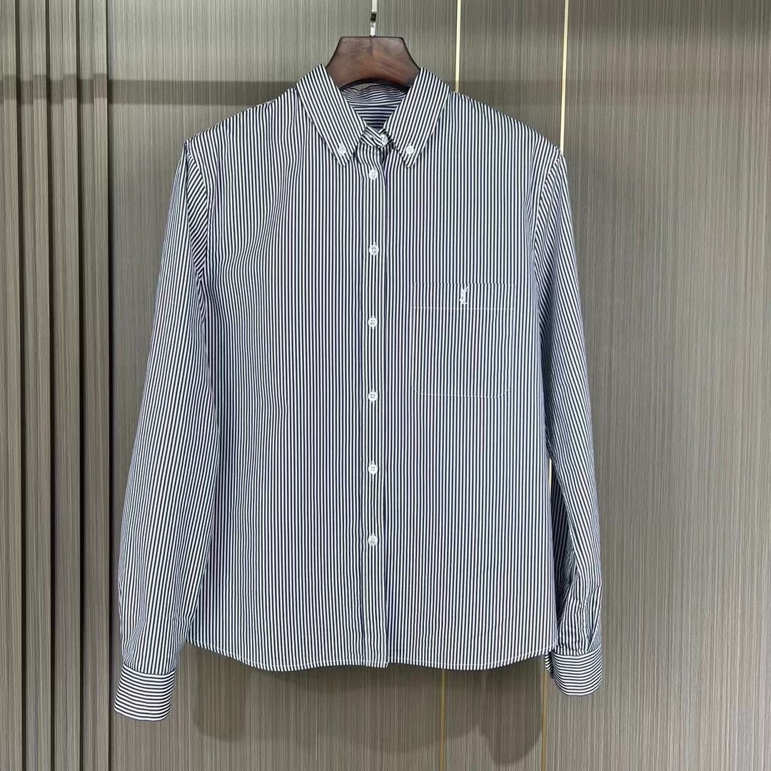 Saint Laurent Paris Saint Laurent Paris Embroidered striped shirt Size US S / EU 44-46 / 1 - 1 Thumbnail