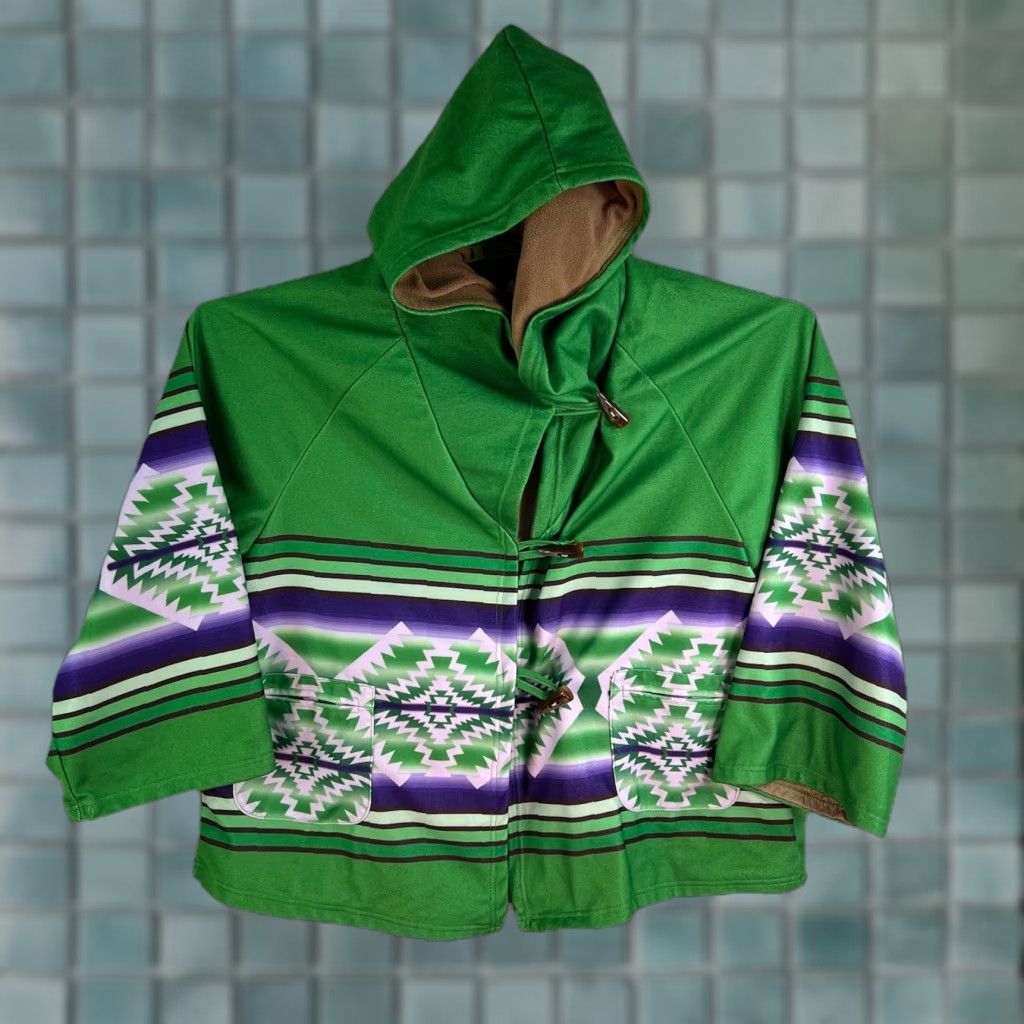 Vintage Southwest Aztec Hooded Jacket Women’s L Green Print Aztec Hoodie Womens L Green Jacket Size L / US 10 / IT 46 - 1 Thumbnail