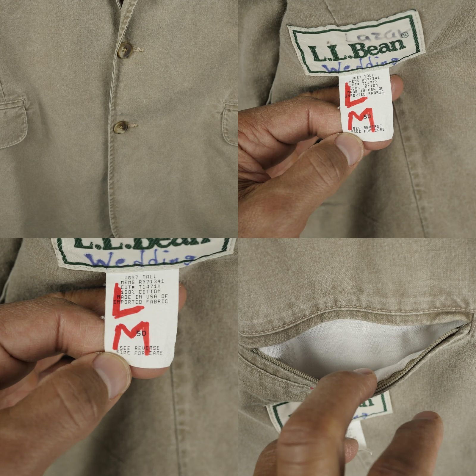 Vintage VINTAGE LL Bean Sport Coat Blazer Mens 50 Tall Beige Cotton Unstructured USA Size 50R - 8 Thumbnail