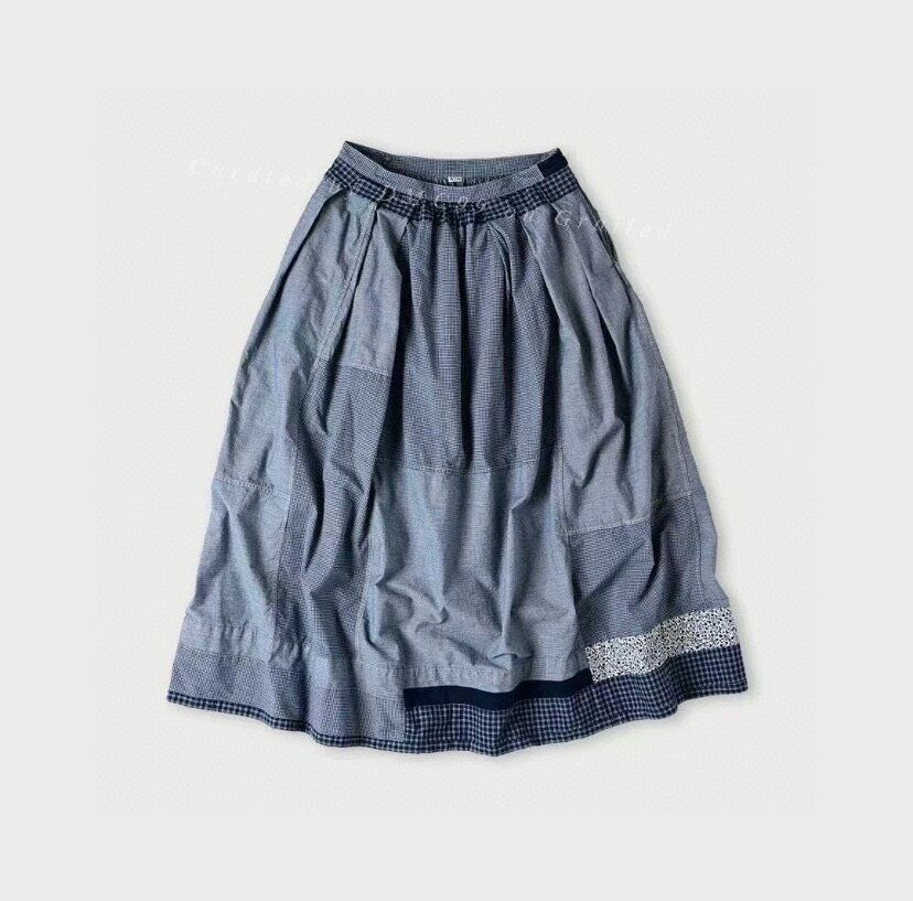 45rpm 45R Indigo Patchwork Amish Half Skirt Size 36" / US 14 / IT 50 - 1 Thumbnail