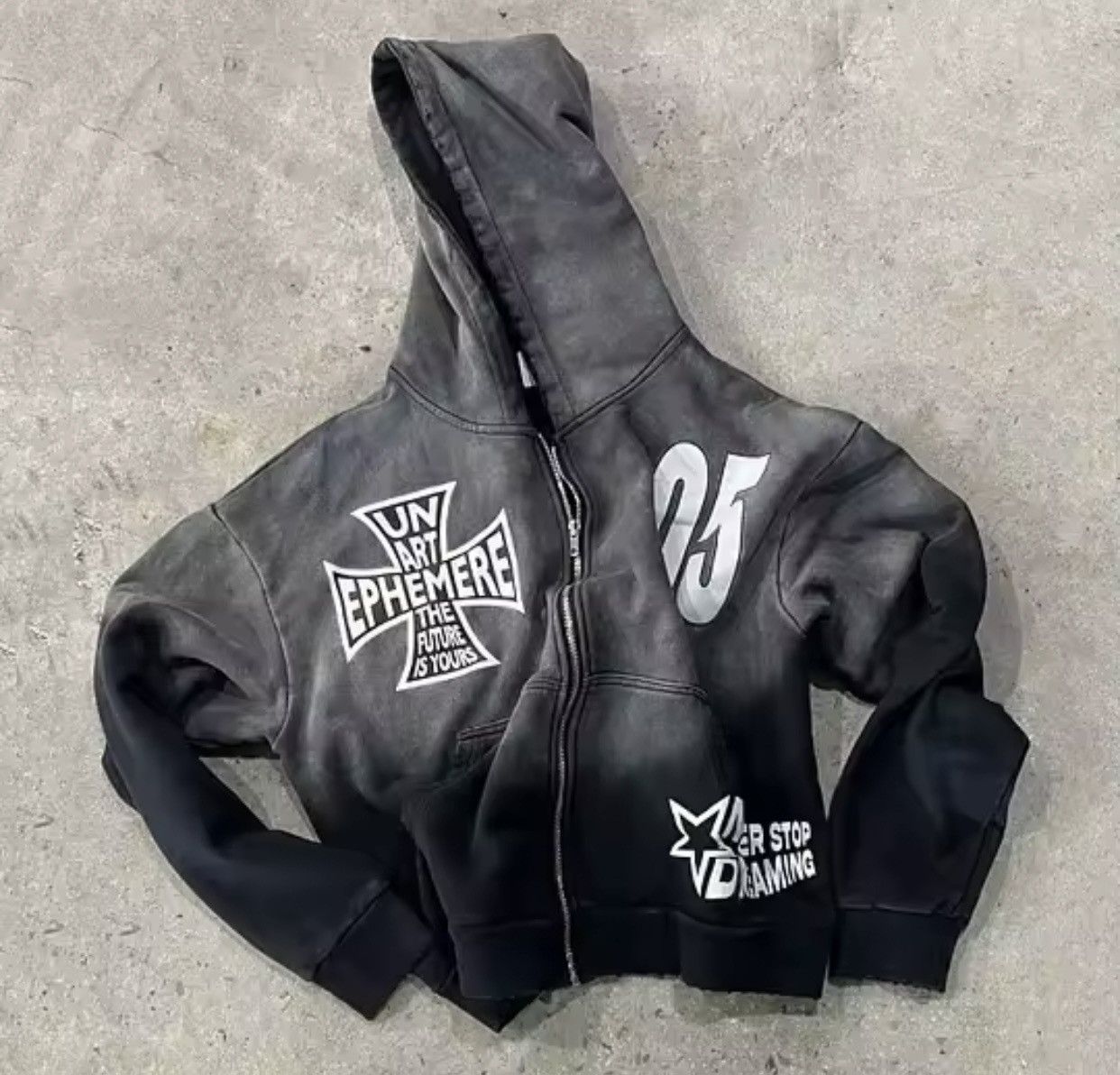 Vintage Street New Gradient Retro Washed Zipper Hoodie Printed Size US L / EU 52-54 / 3 - 4 Thumbnail