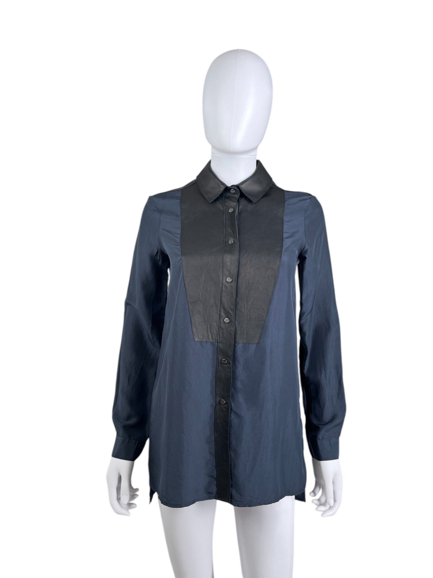 Dirk Bikkembergs Leather Patched Blue&Black Shirt Size S / US 4 / IT 40 - 1 Thumbnail