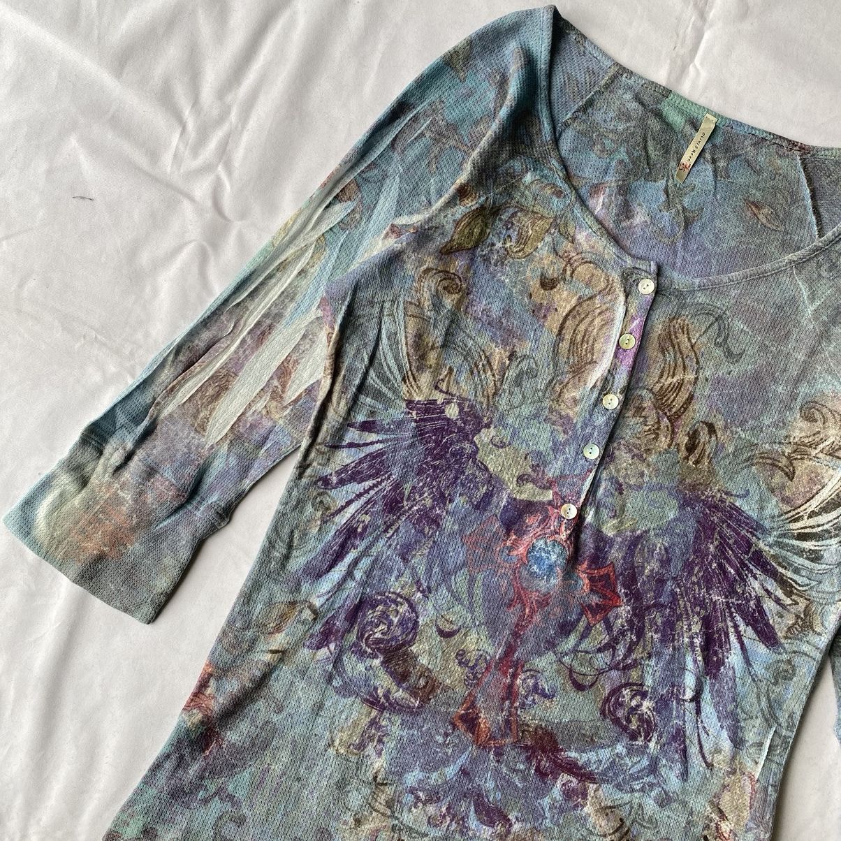 If Six Was Nine × Issey Miyake × Japanese Brand Japan Style Celestial Cross Henley Bohemian Chic Long Sleeve Size L / US 10 / IT 46 - 4 Thumbnail