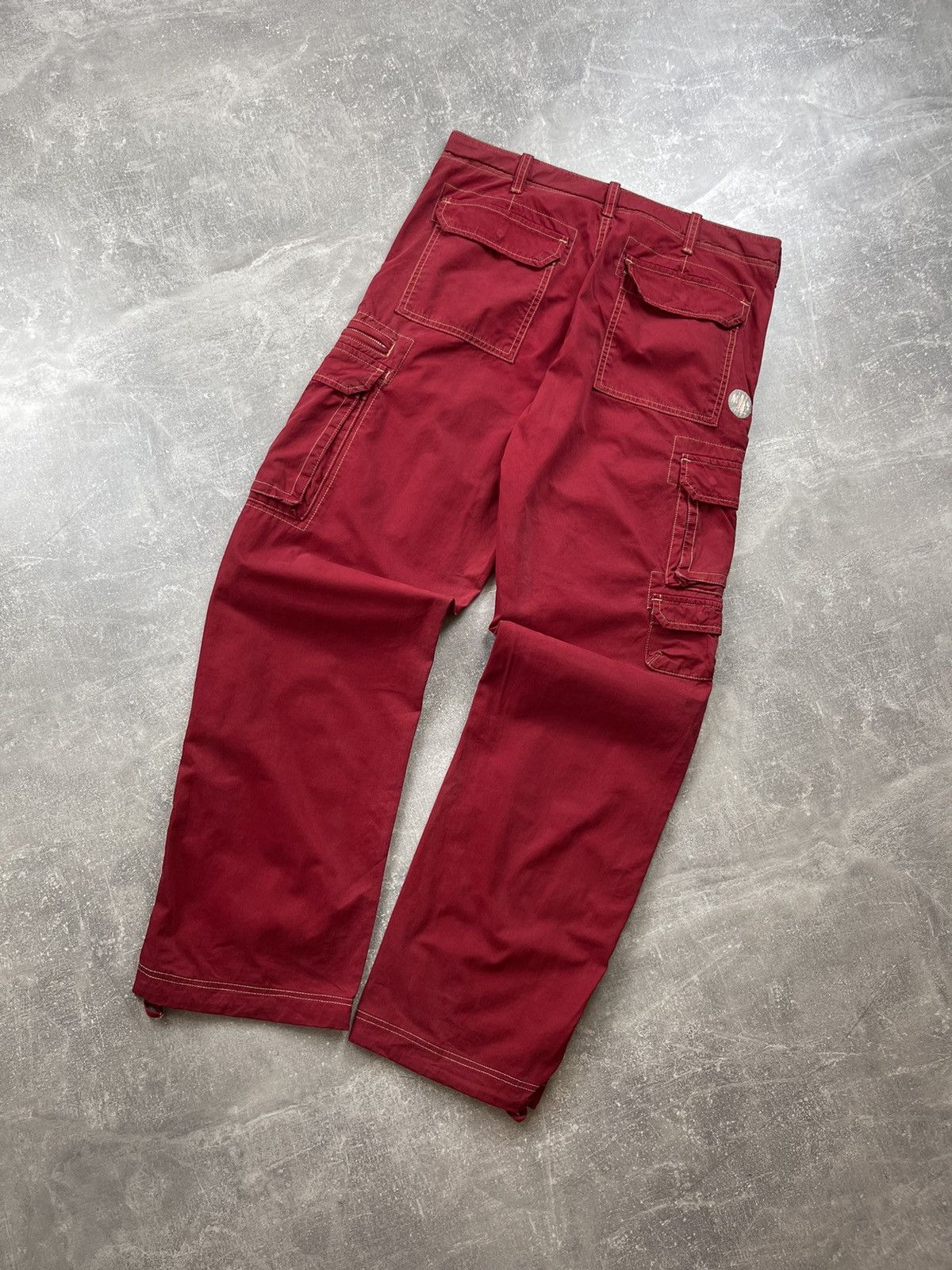 Other Red Y2K Utility Trousers Zip Hem Pockets Vintage Cargo Pants Size US 34 / EU 50 - 1 Thumbnail