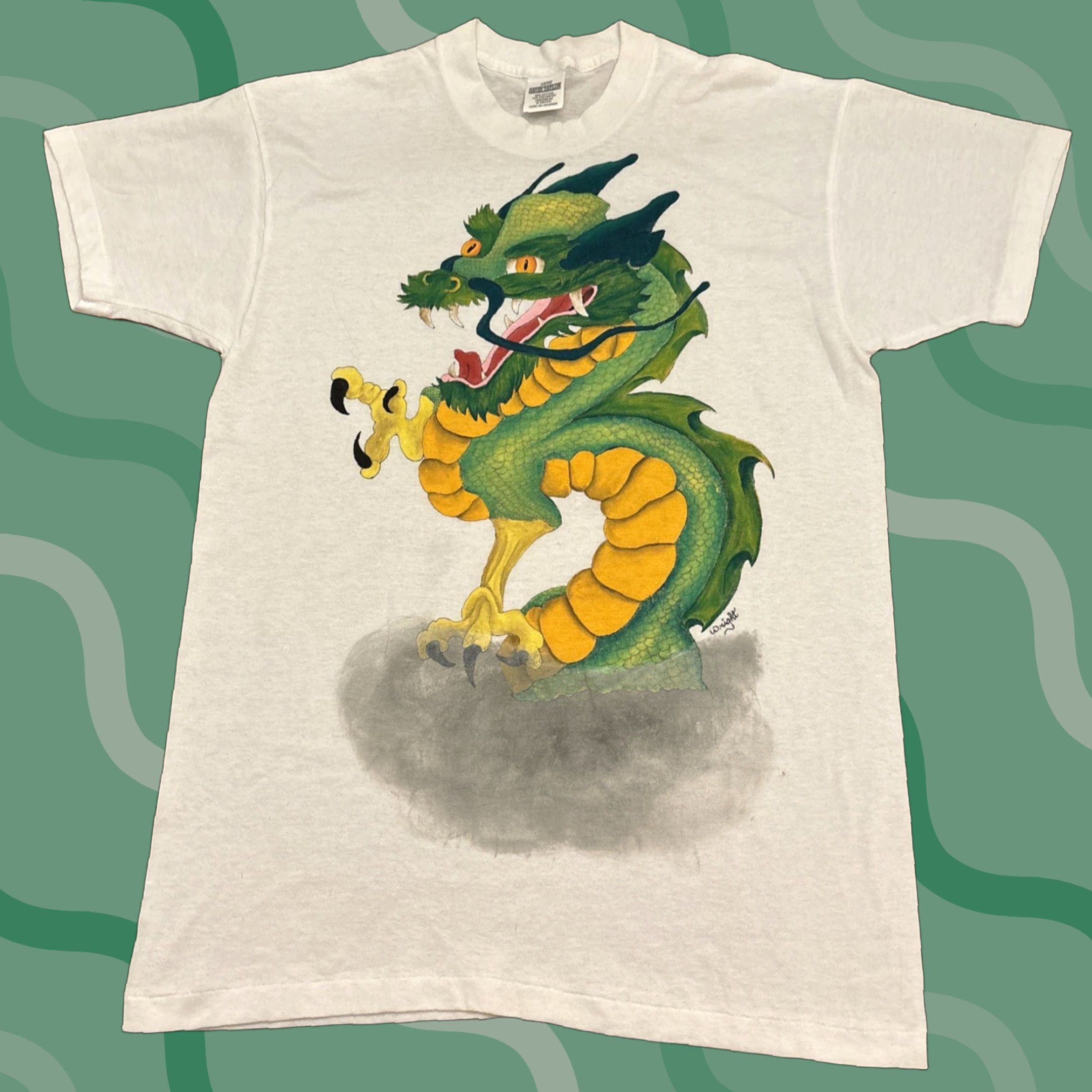 Vintage VINTAGE Dragon Hand Painted T-Shirt Wright David Taylor Size L Men's White Dragon Theme 90s Concert Artwork Shirt Mens Size US L / EU 52-54 / 3 - 1 Thumbnail