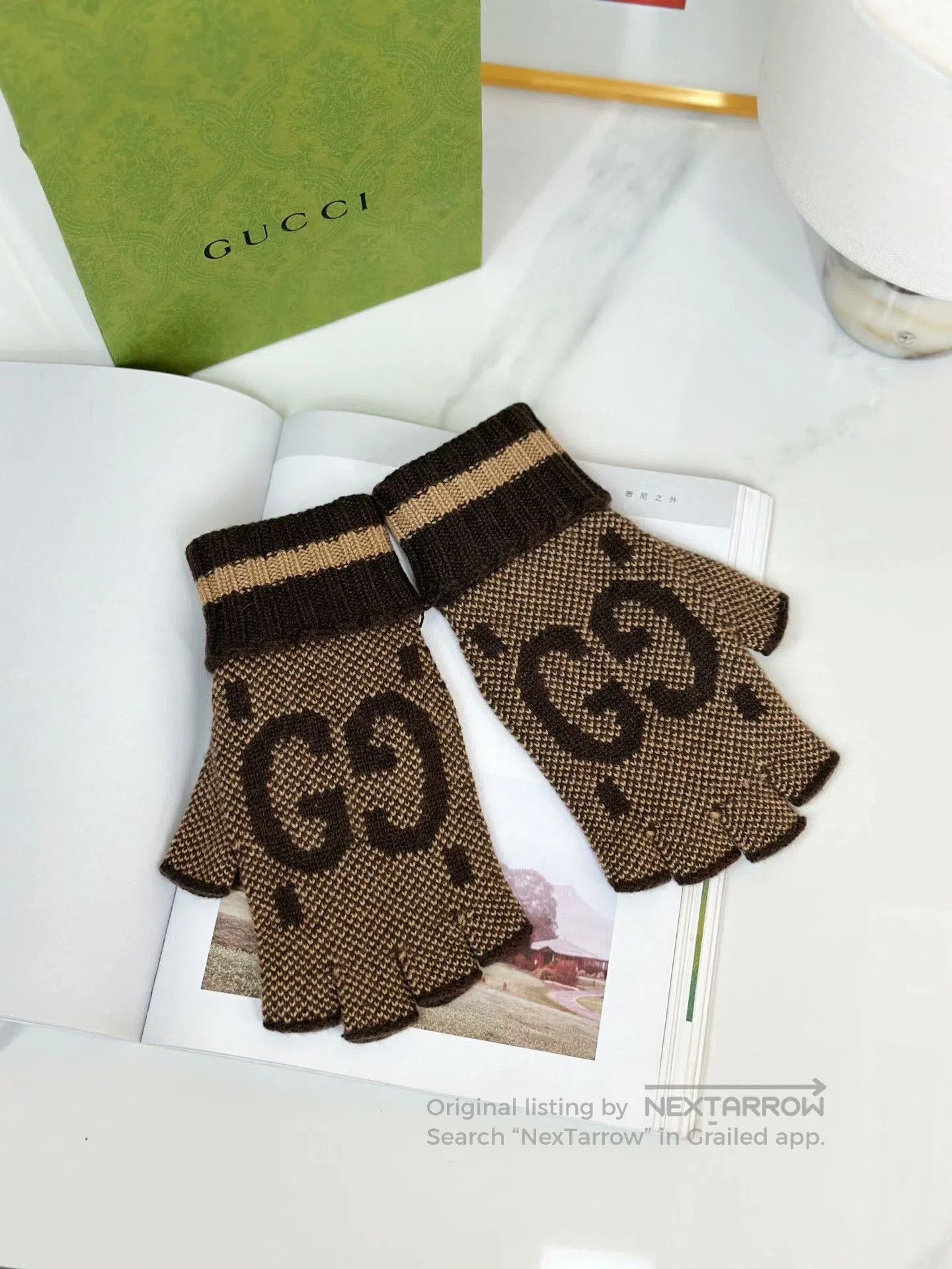 Gucci Gucci Brown Cashmere Fingerless Gloves. Size ONE SIZE - 1 Thumbnail