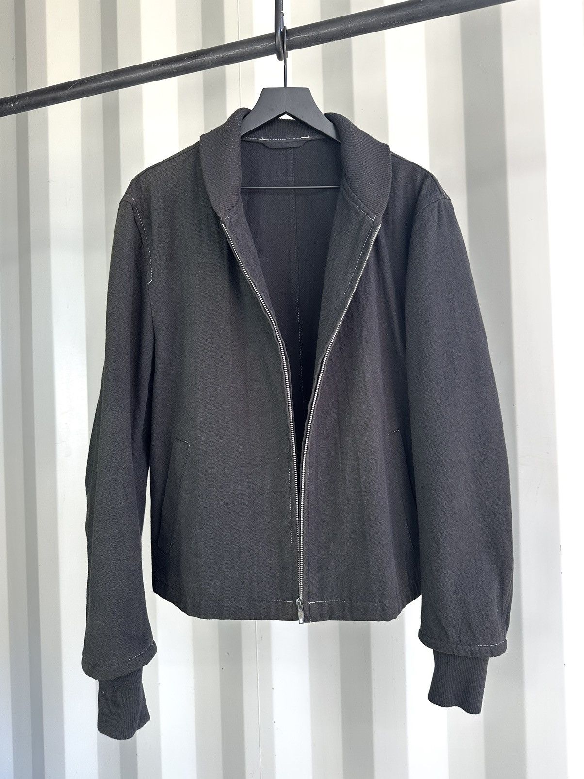 image of Comme Des Garcons Homme x Comme Des Garcons Homme Plus Contrast Stitch Cotton Zip Bomber Jacket in 