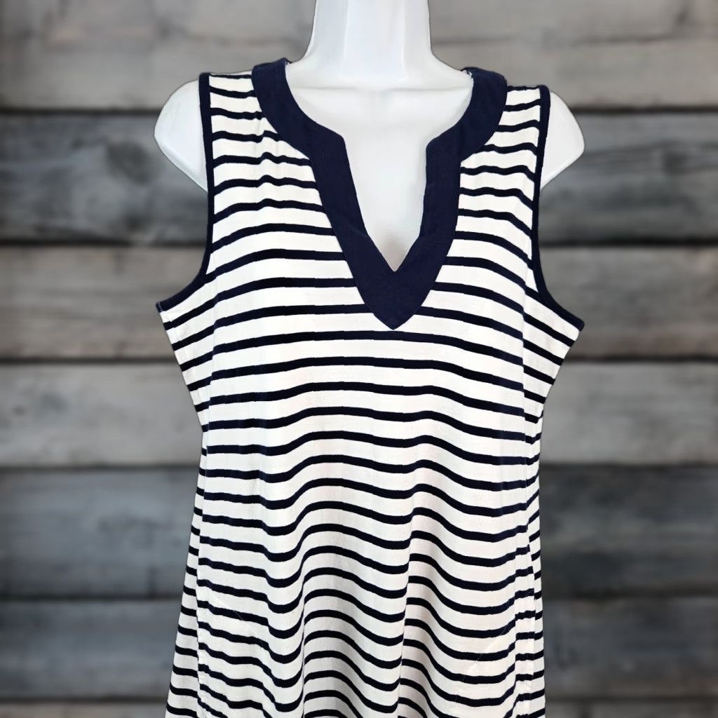Lands' End Lands' End Womens Dress Sz M Blue White Stripe Pockets Sleeveless Cotton Size M / US 6-8 / IT 42-44 - 1 Thumbnail