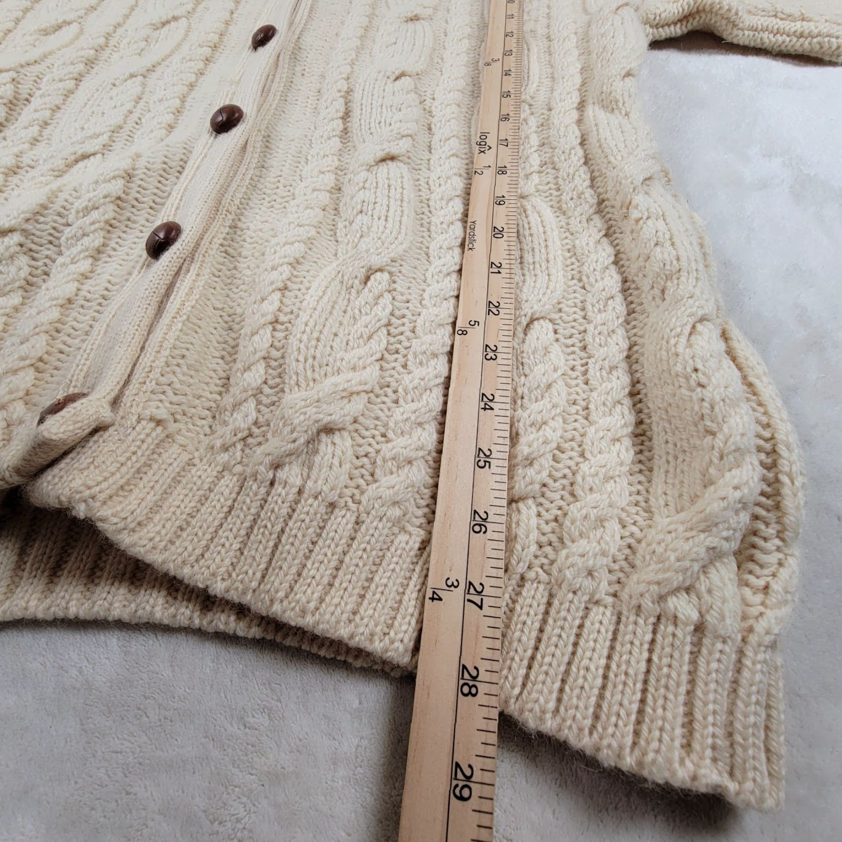 Lands' End VINTAGE Lands' End Fisherman Cardigan Sweater Womens S 100% Wool Ivory Thick Wool Chunky-Knit Winter Leather Buttons Boys??? Size S / US 4 / IT 40 - 6 Thumbnail