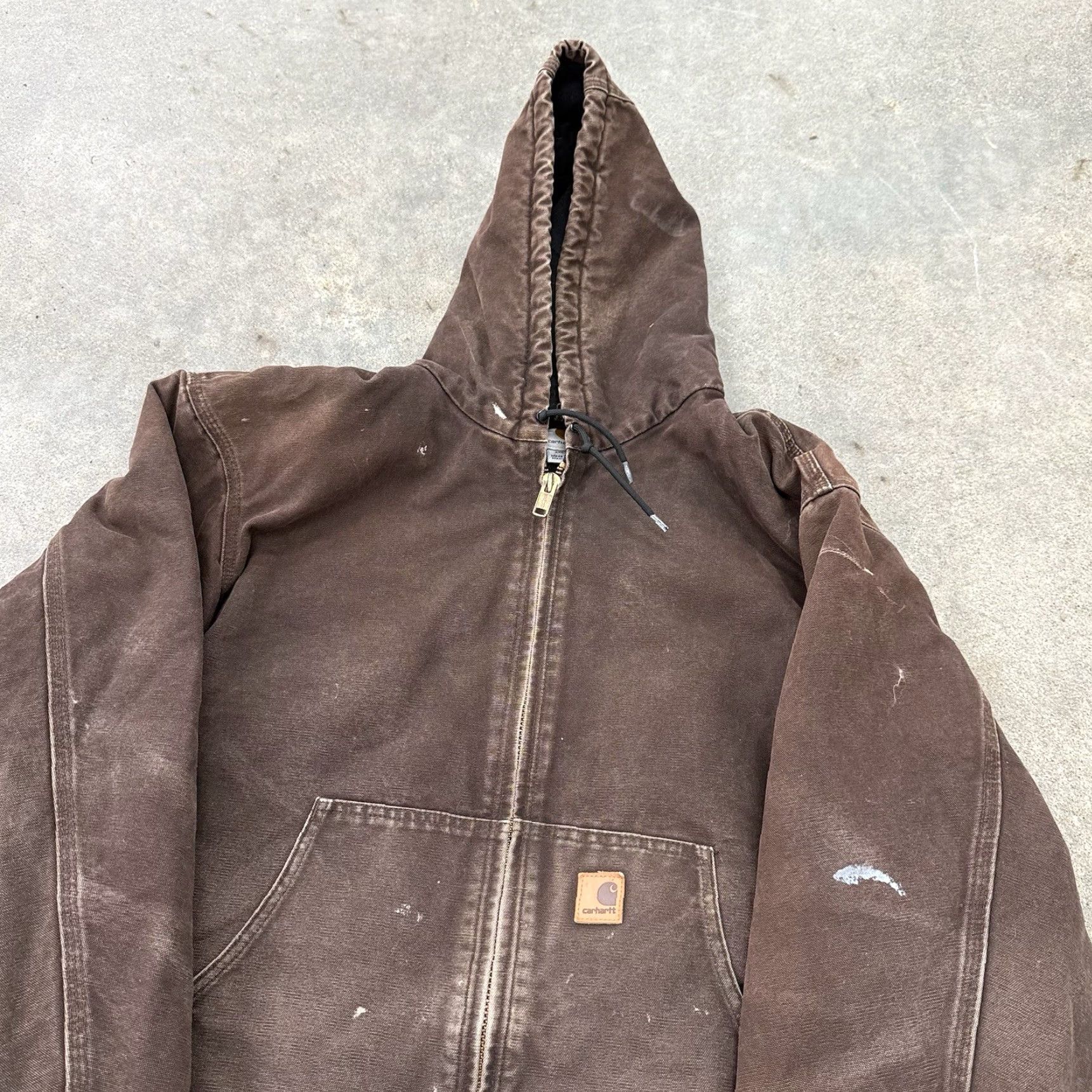 Carhartt VINTAGE Carhartt Jacket Mens 2XL J130 DKB Workwear Faded Brown Heavy Canvas Bomber Hooded Lined Quilted Regular Fit Brown Mens Size US XXL / EU 58 / 5 - 5 Thumbnail
