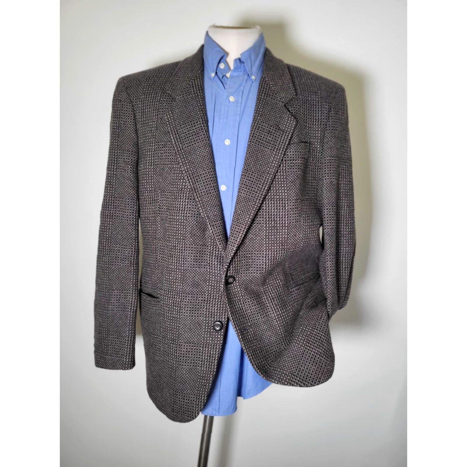 Vintage VINTAGE Austin Grey Brown Black Check Woven Tweed Wool Coat Jacket Blazer Size 40R - 3 Thumbnail