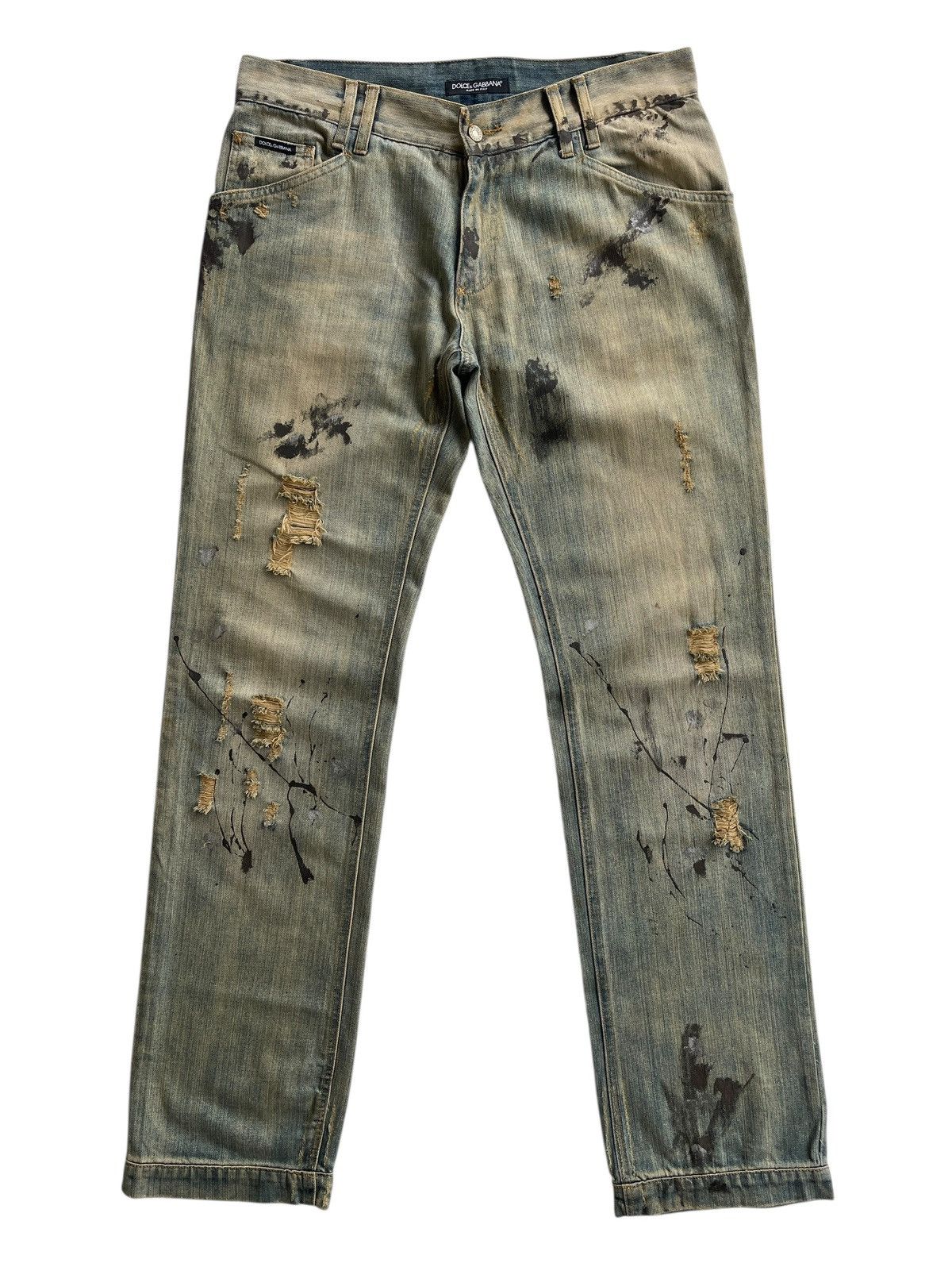 Dolce & Gabbana D&G Paint Splatted Distressed Pattern Denim Size US 35 - 2 Thumbnail