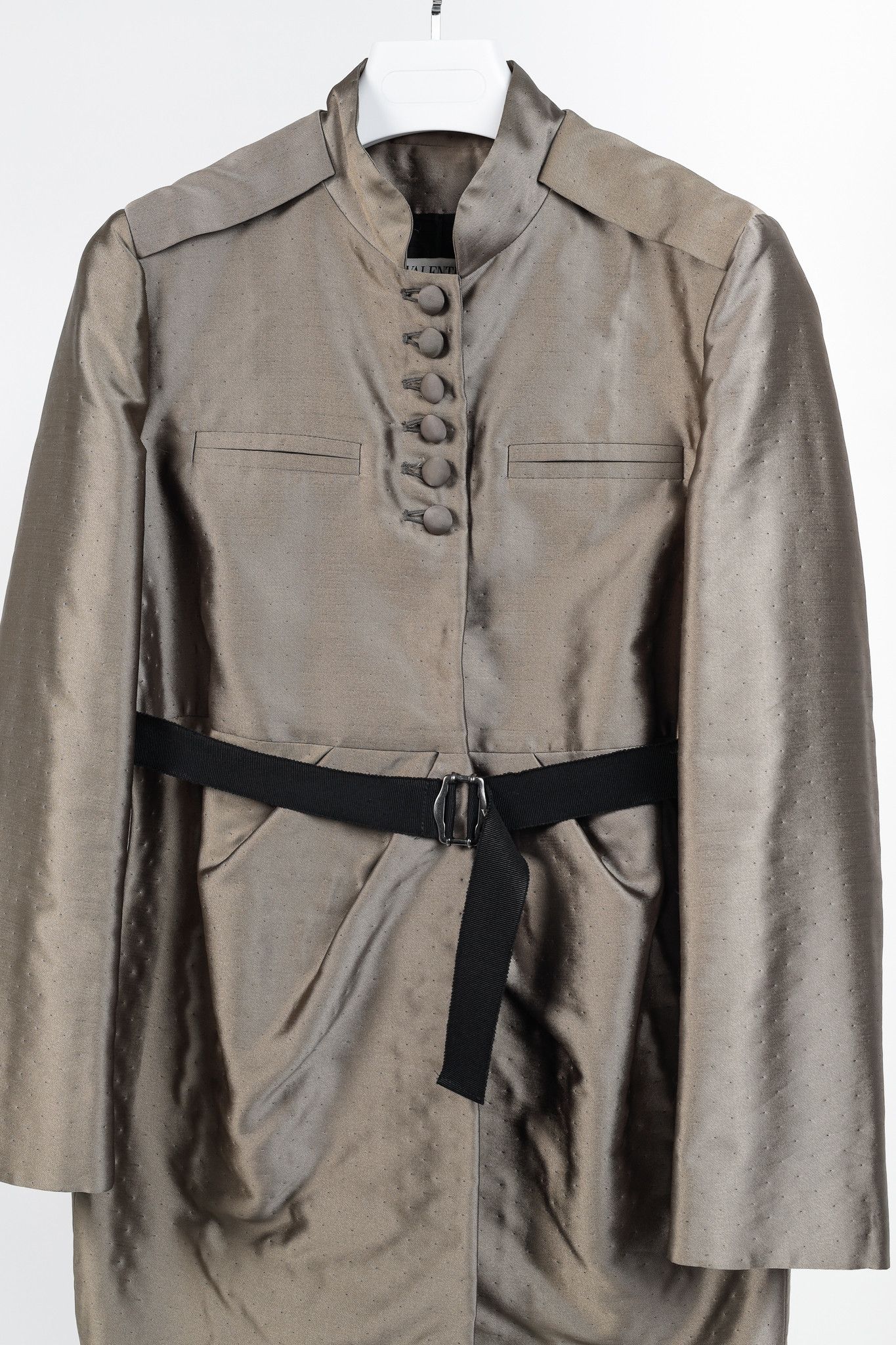 Valentino Valentino Pewter Wool-Satin Belted Military-Style Coat Size M / US 6-8 / IT 42-44 - 3 Thumbnail